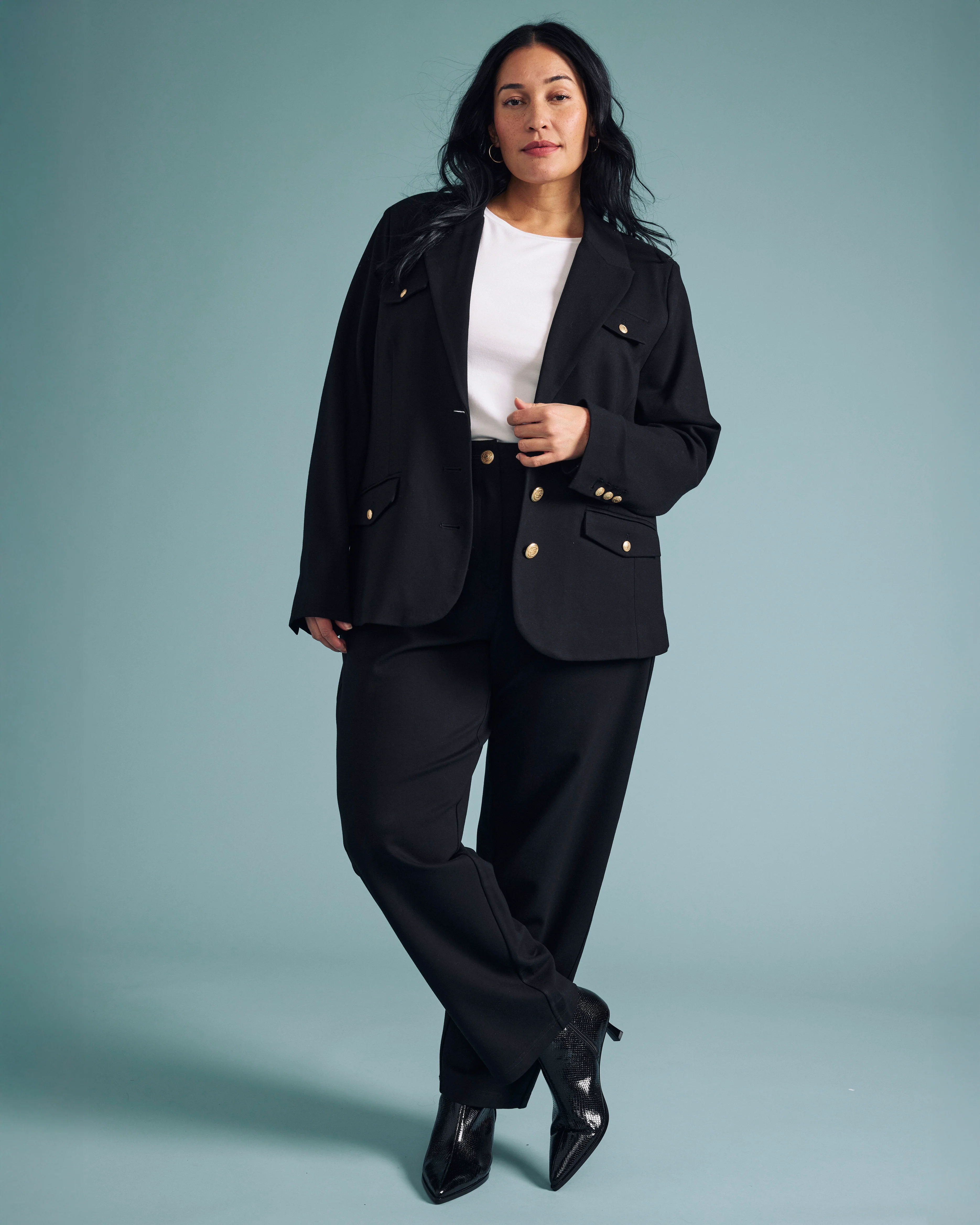 4 Pocket Ponte Blazer - Black with Gold Buttons - Image 10