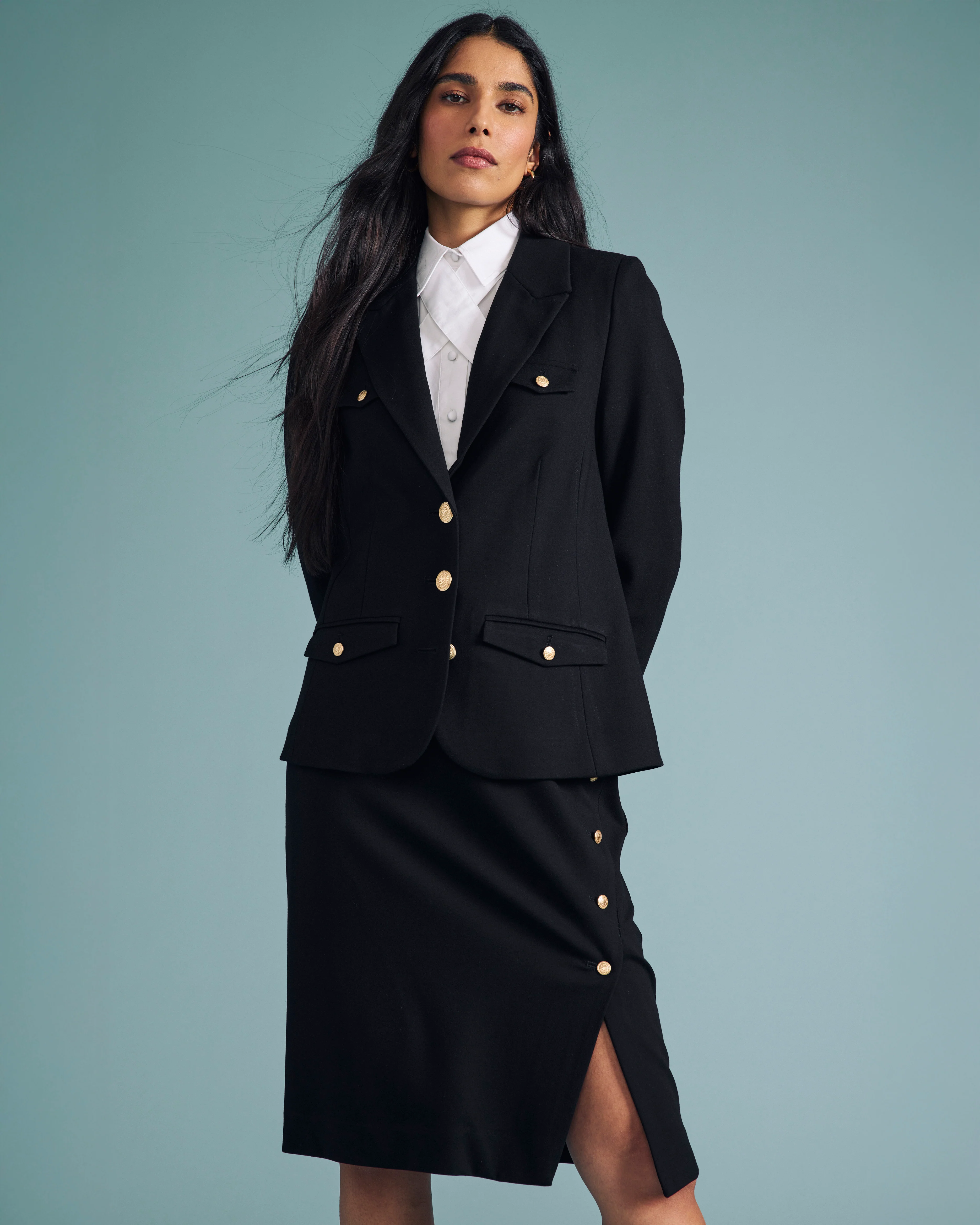 4 Pocket Ponte Blazer - Black with Gold Buttons - Image 2