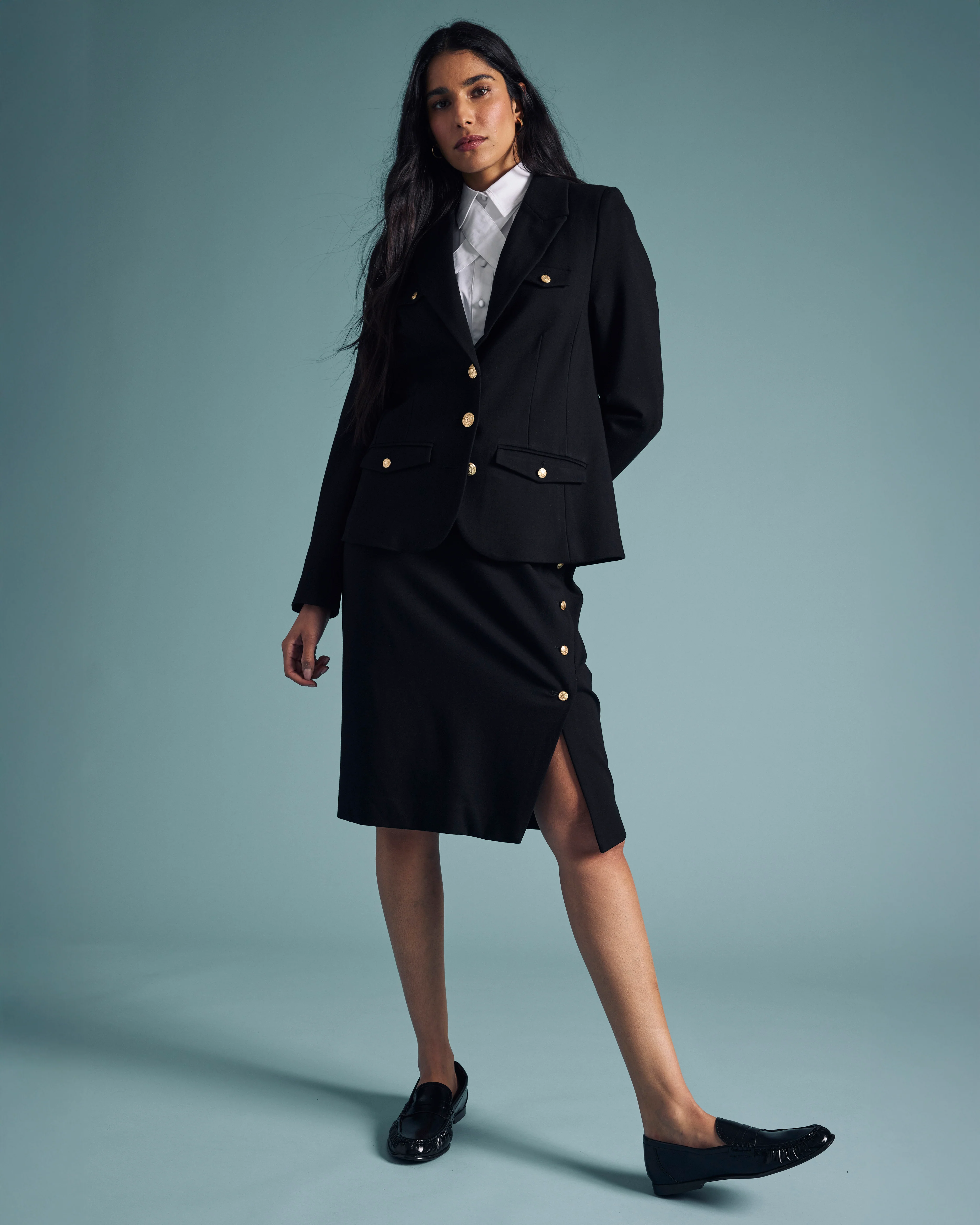 Anya Ponte Skirt - Black with Gold Buttons - Image 9