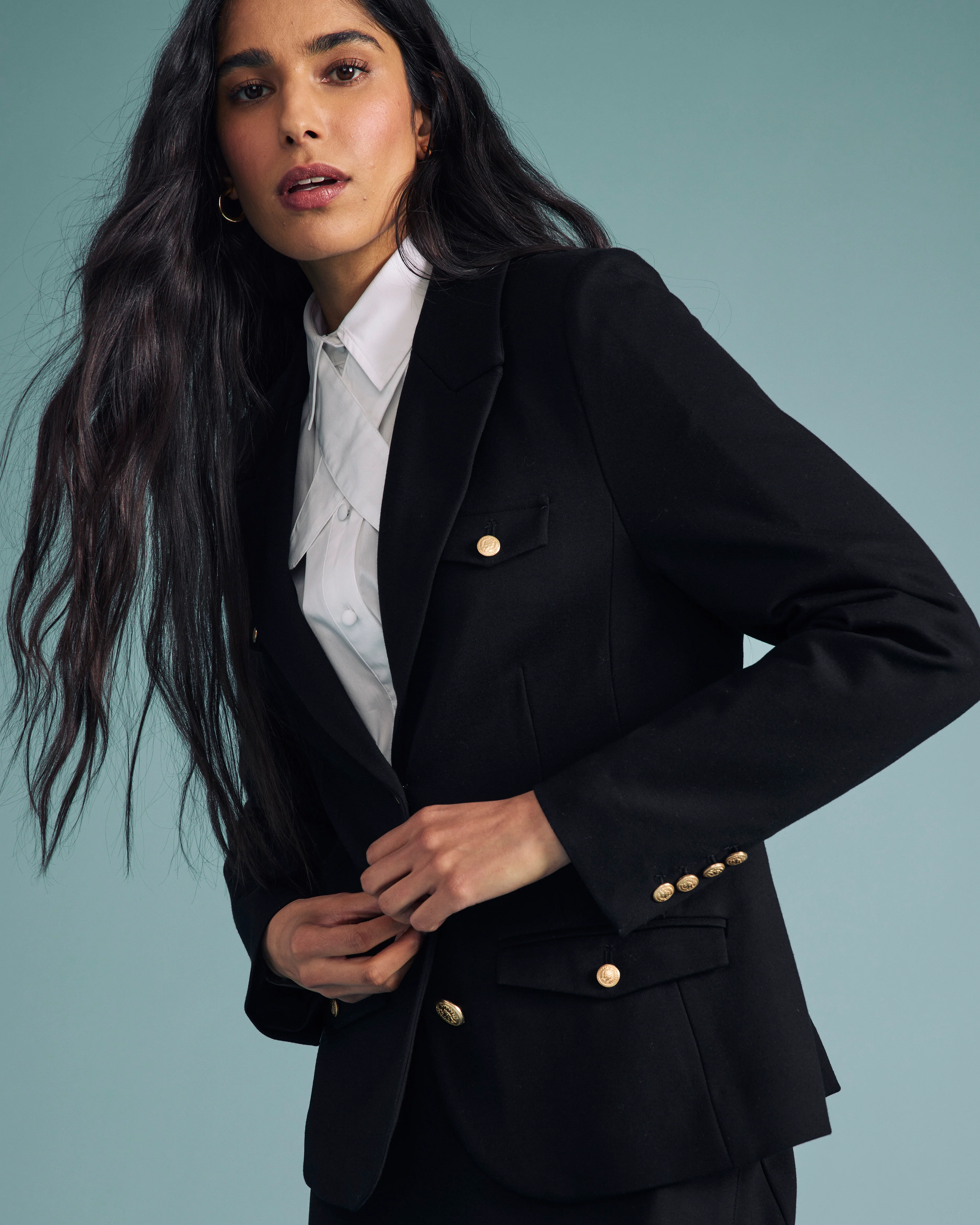 4 Pocket Ponte Blazer - Black with Gold Buttons - Image 6