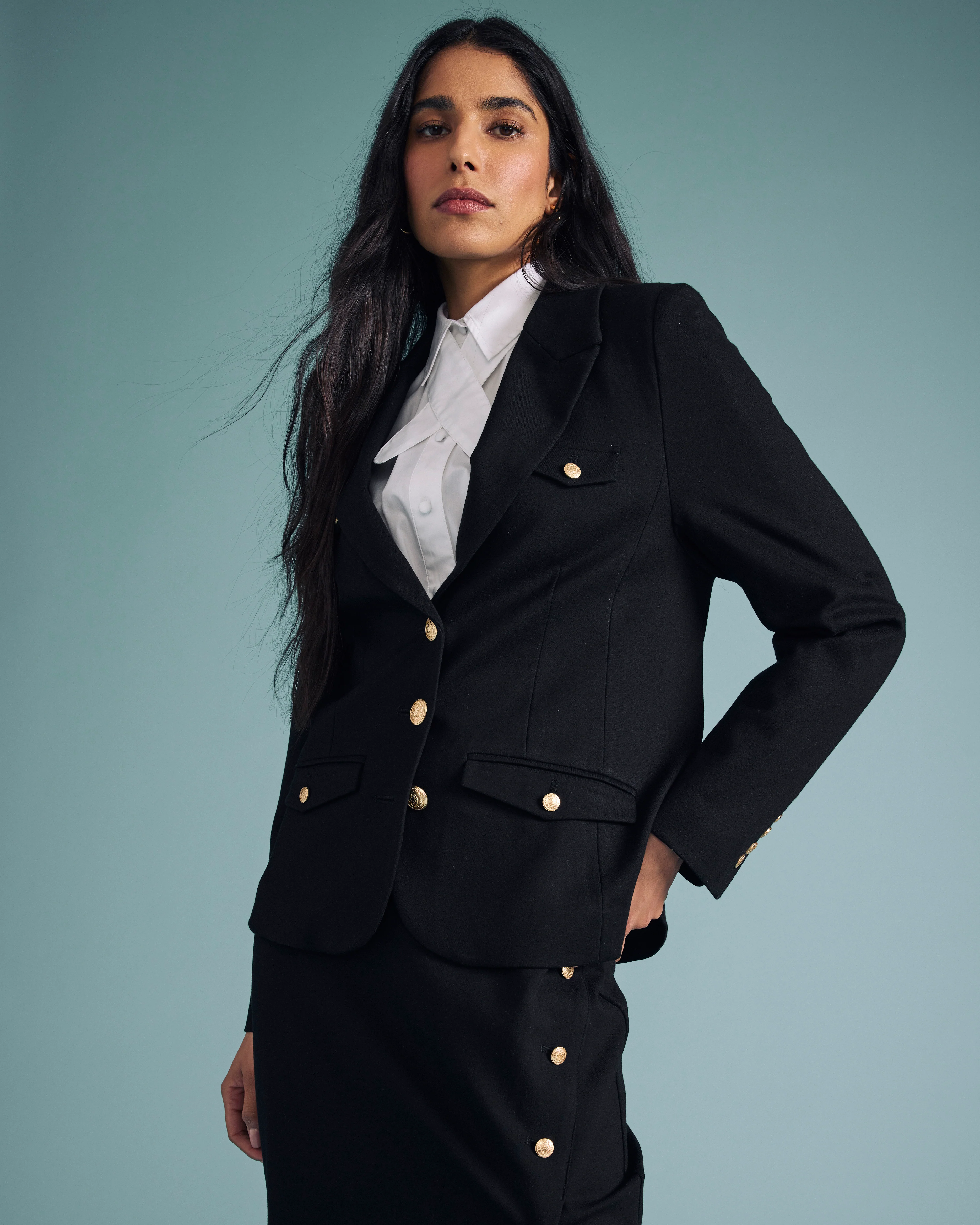 4 Pocket Ponte Blazer - Black with Gold Buttons - Image 7