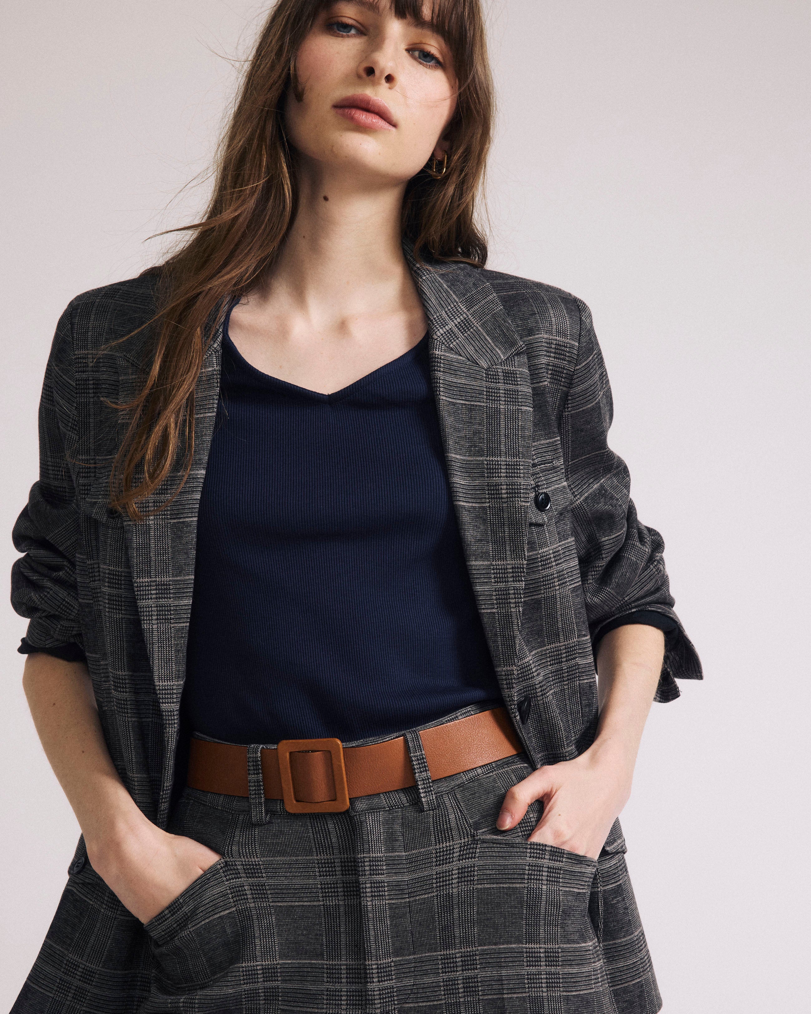 4 Pocket Ponte Blazer - British Plaid - Image 3