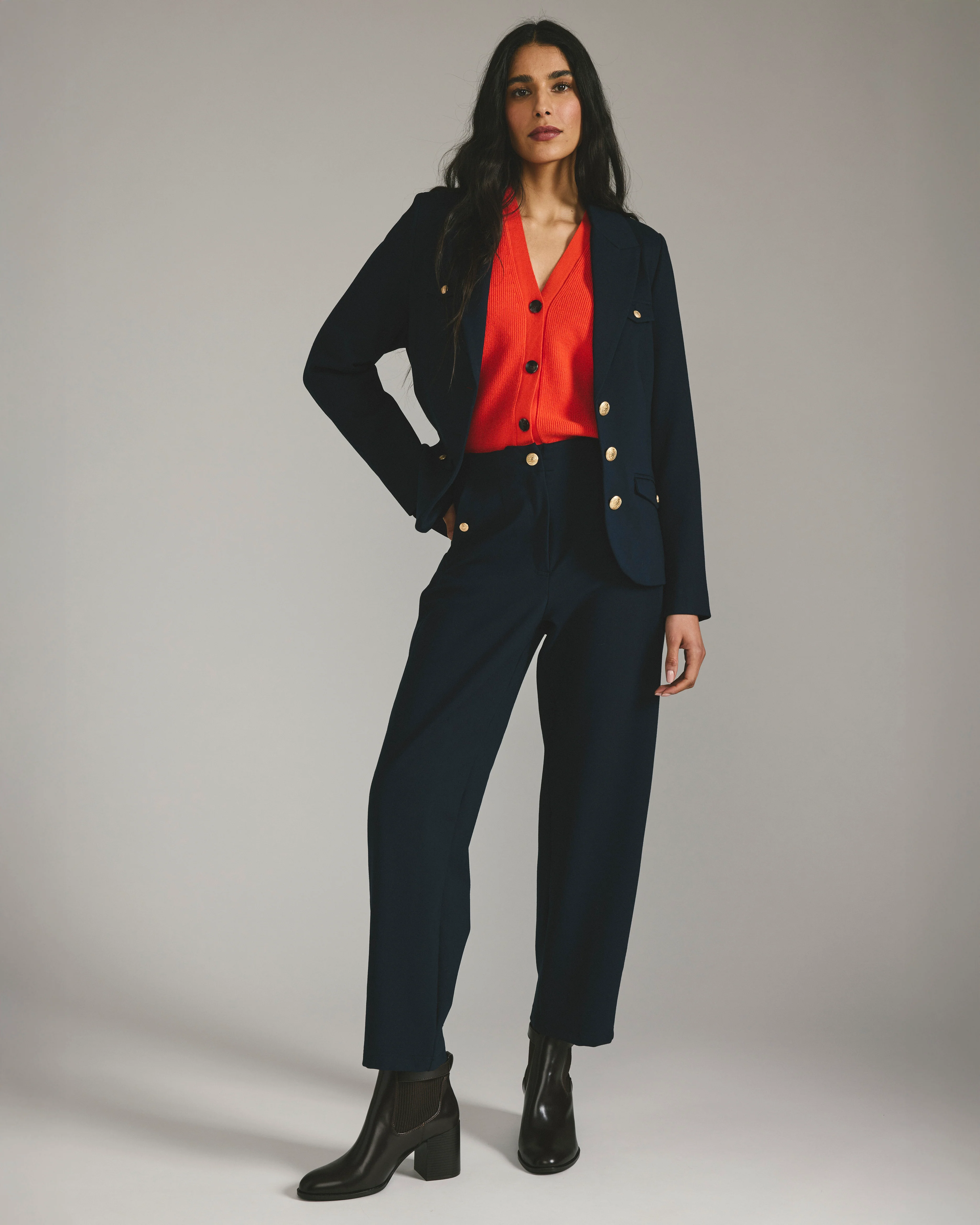 4 Pocket Ponte Blazer - Navy with Gold Buttons - Image 3