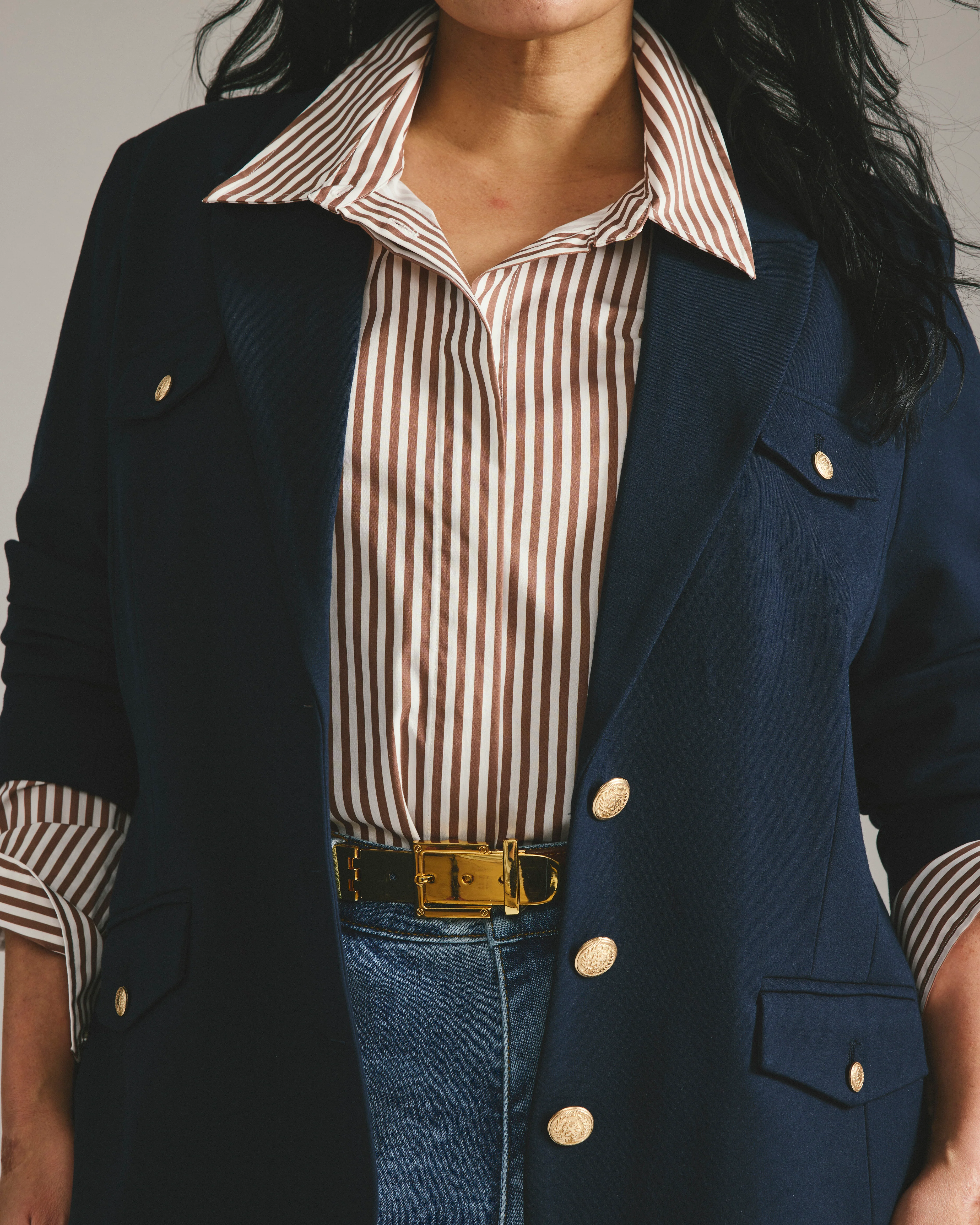 4 Pocket Ponte Blazer - Navy with Gold Buttons - Image 5