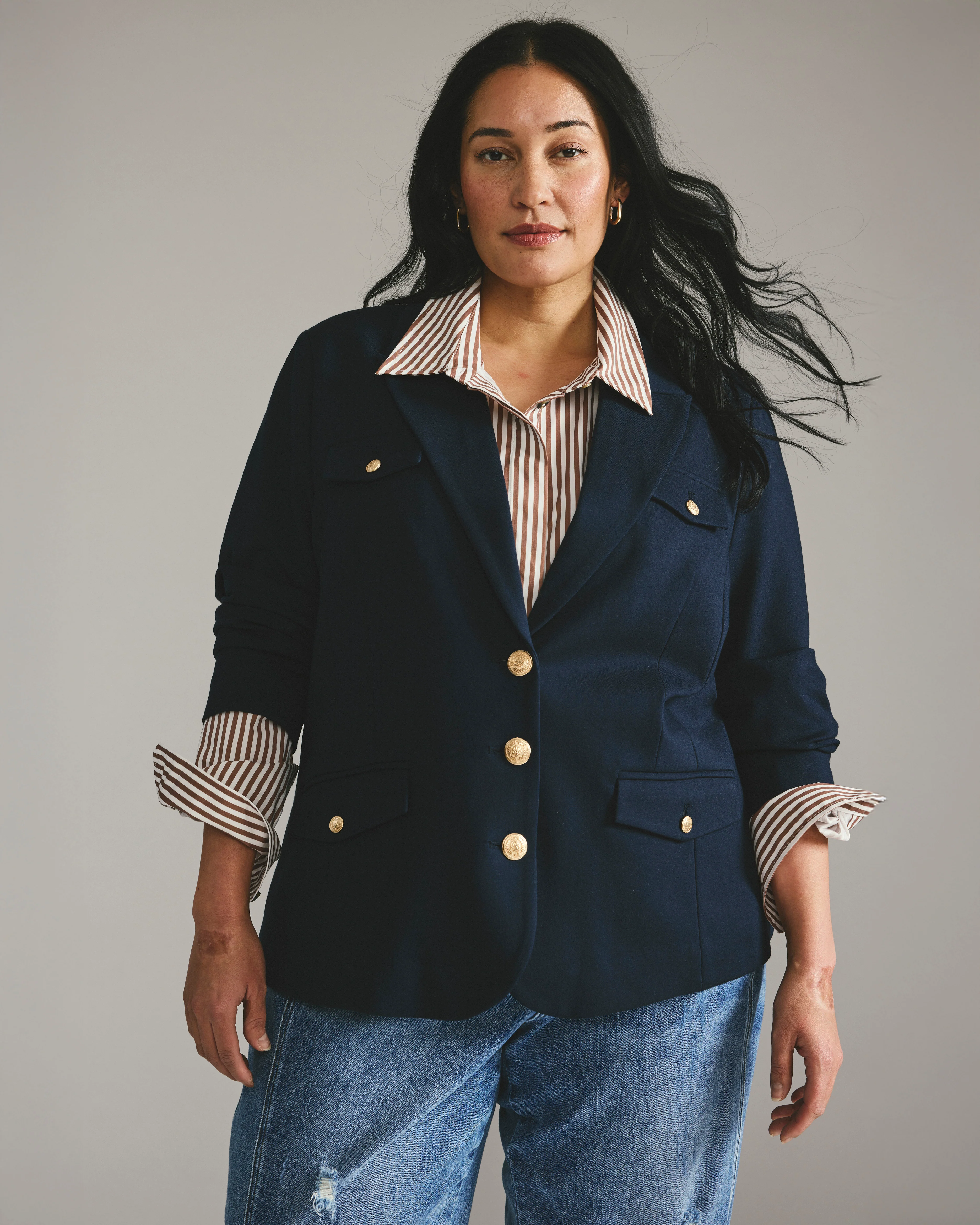 4 Pocket Ponte Blazer - Navy with Gold Buttons - Image 7