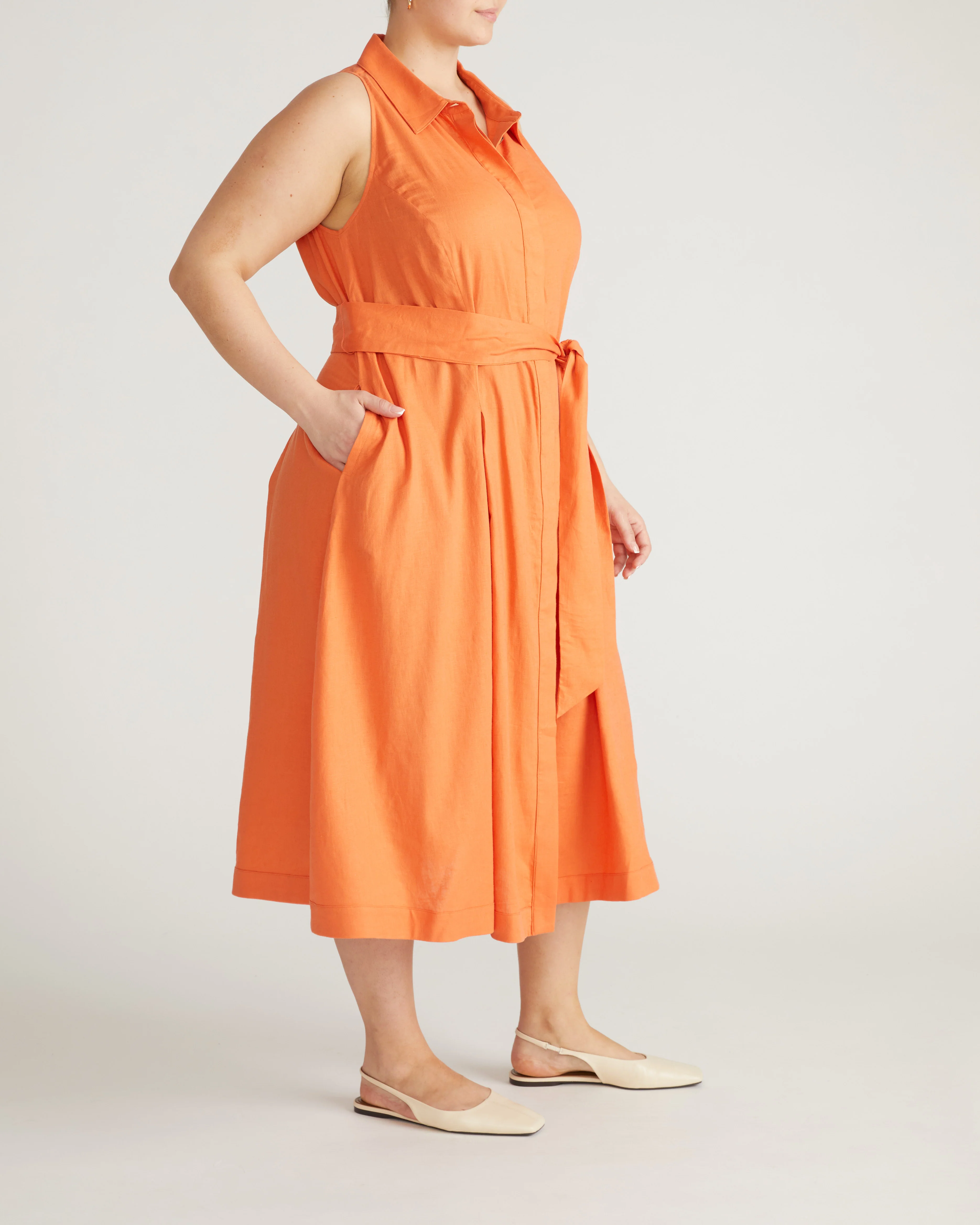 Adelaide Linen Shirtdress - Italian Orange - Image 3