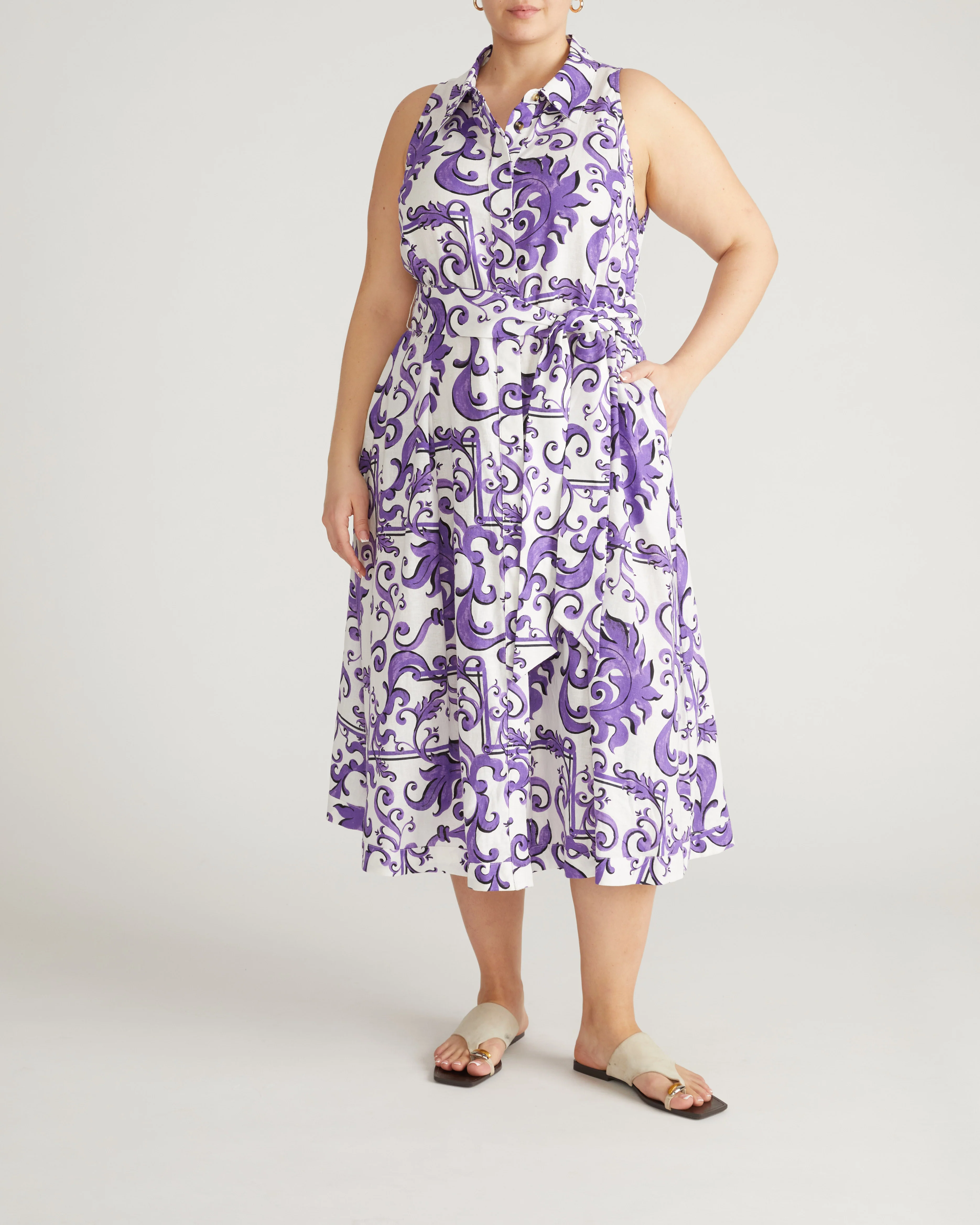 Adelaide Linen Shirtdress - Purple Majolica Print - Image 4
