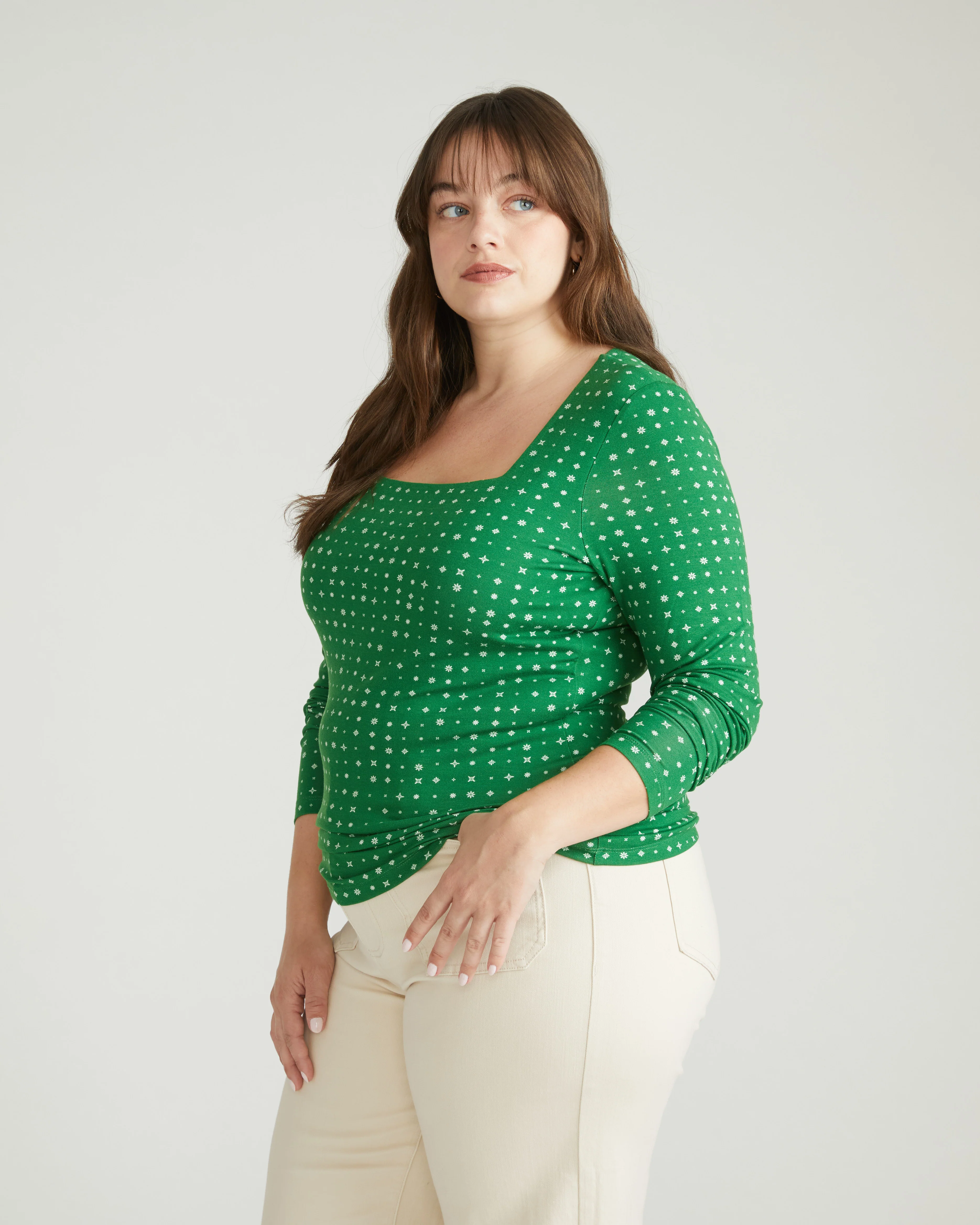 Agatha Liquid Jersey Top - Galactic Print in Green - Image 2