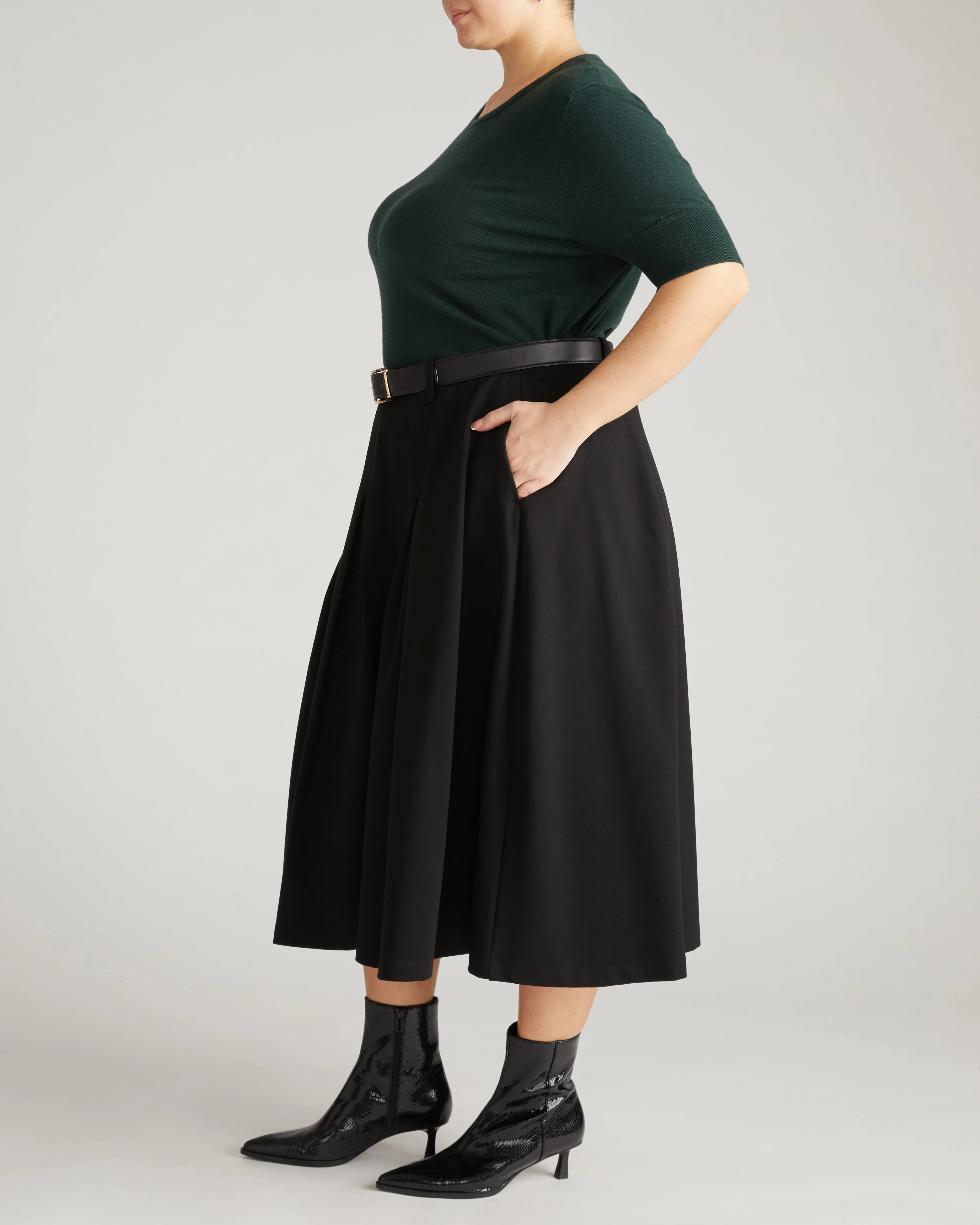 Aleya Pleated Ponte Skirt - Black - Image 6