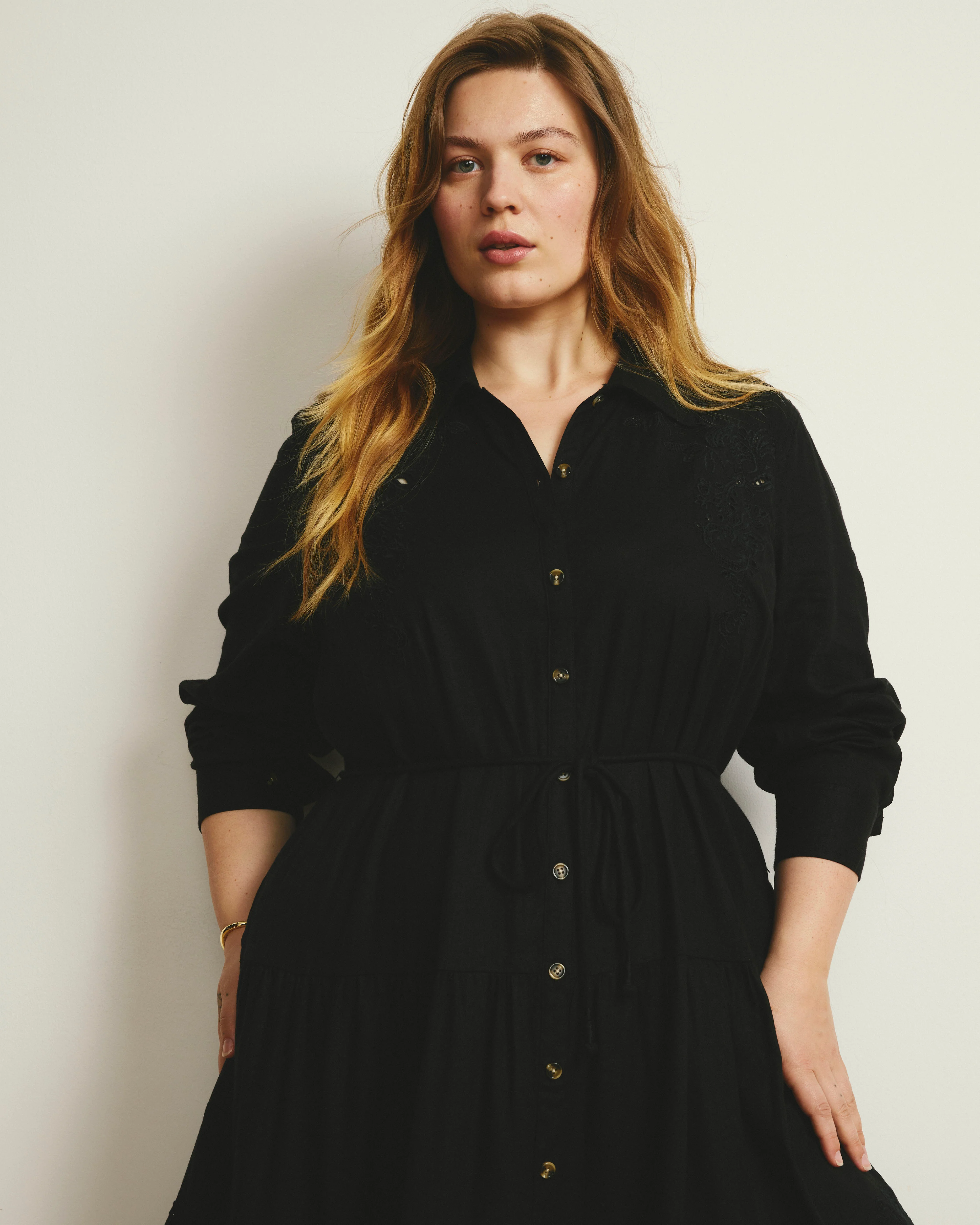 Alix Embroidered Linen Shirtdress - Black - Image 3