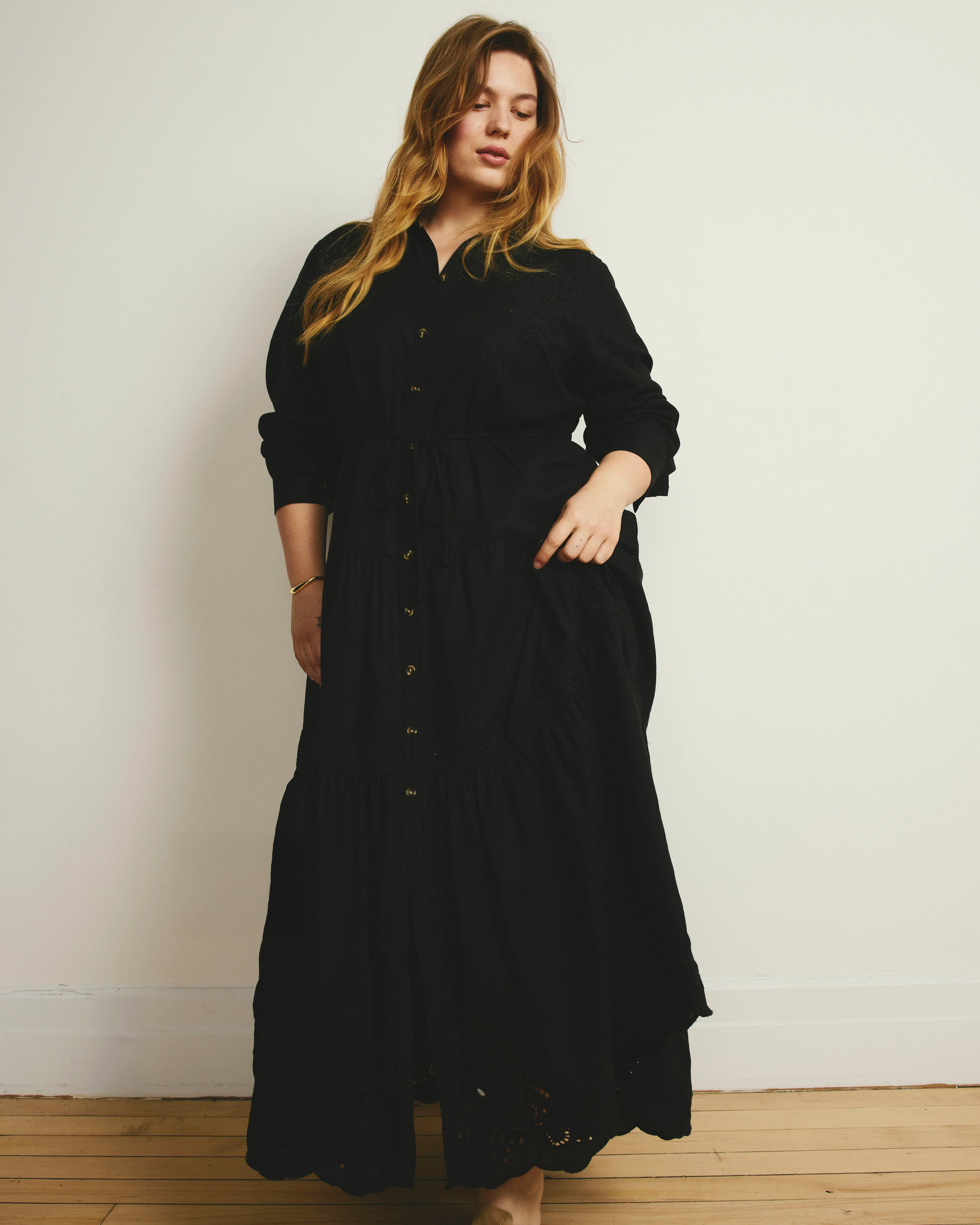 Alix Embroidered Linen Shirtdress - Black - Image 4