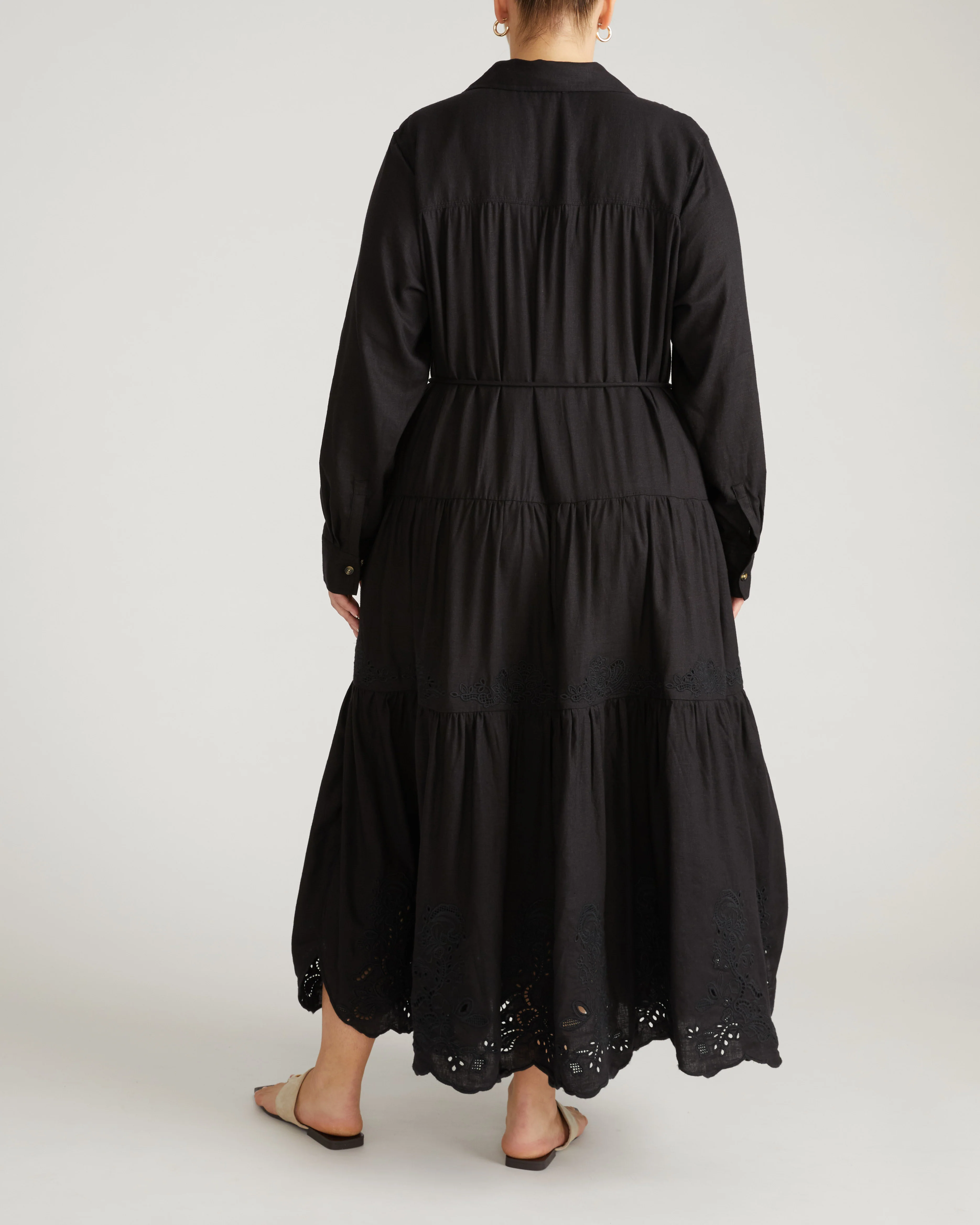 Alix Embroidered Linen Shirtdress - Black - Image 8
