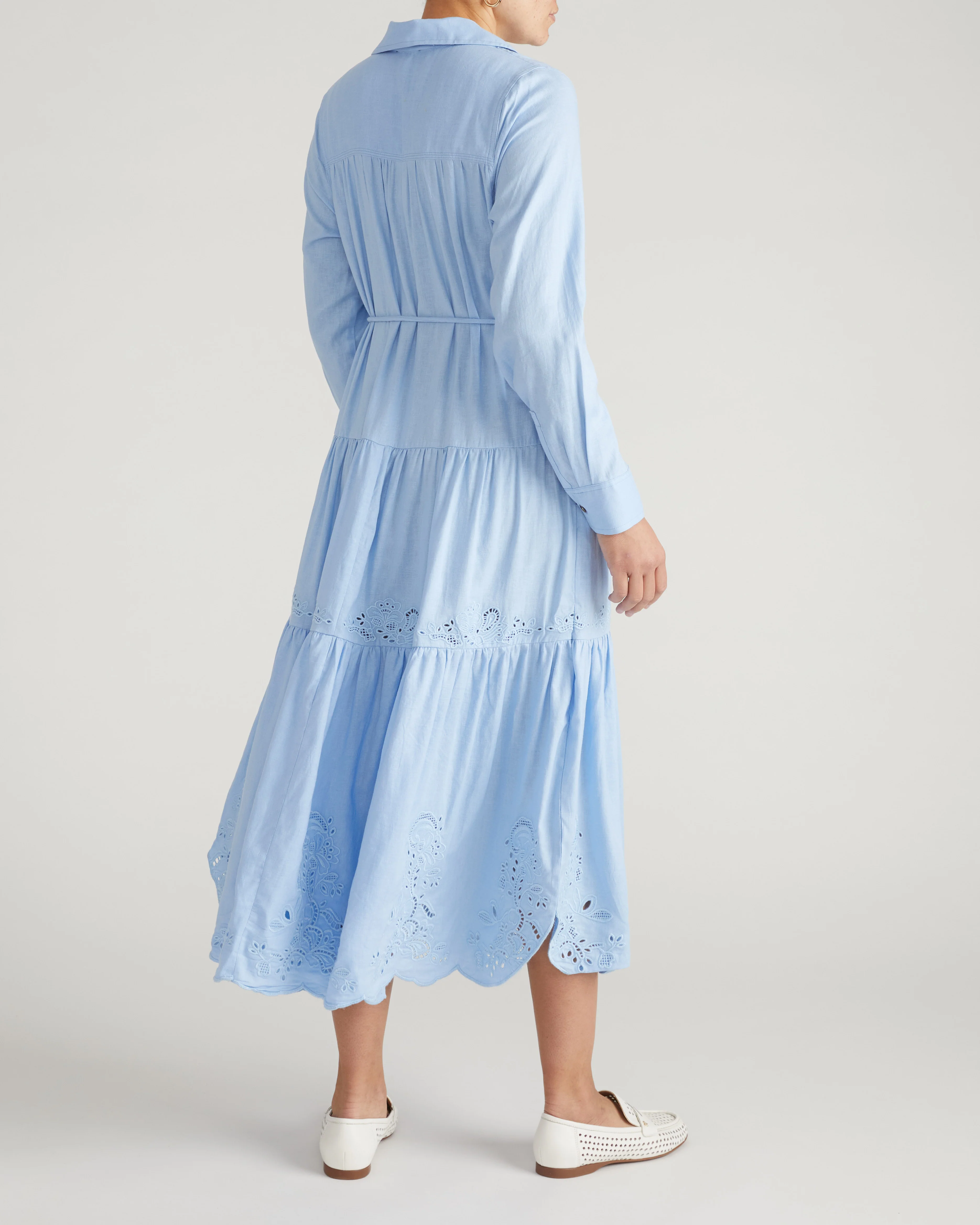 Alix Embroidered Linen Shirtdress - Cielo Blue - Image 5