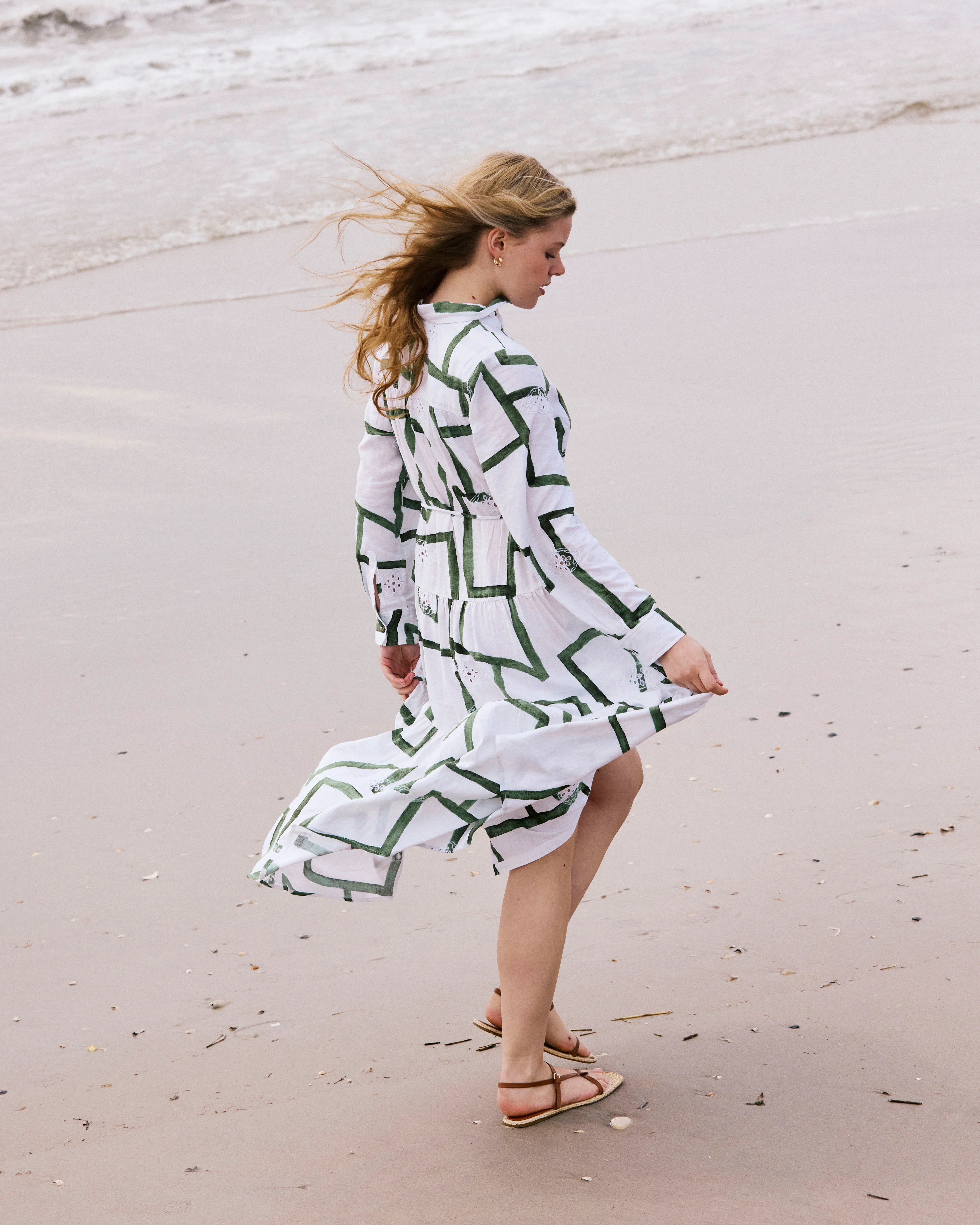 Alix Linen Shirtdress - Green Paint Print - Image 2