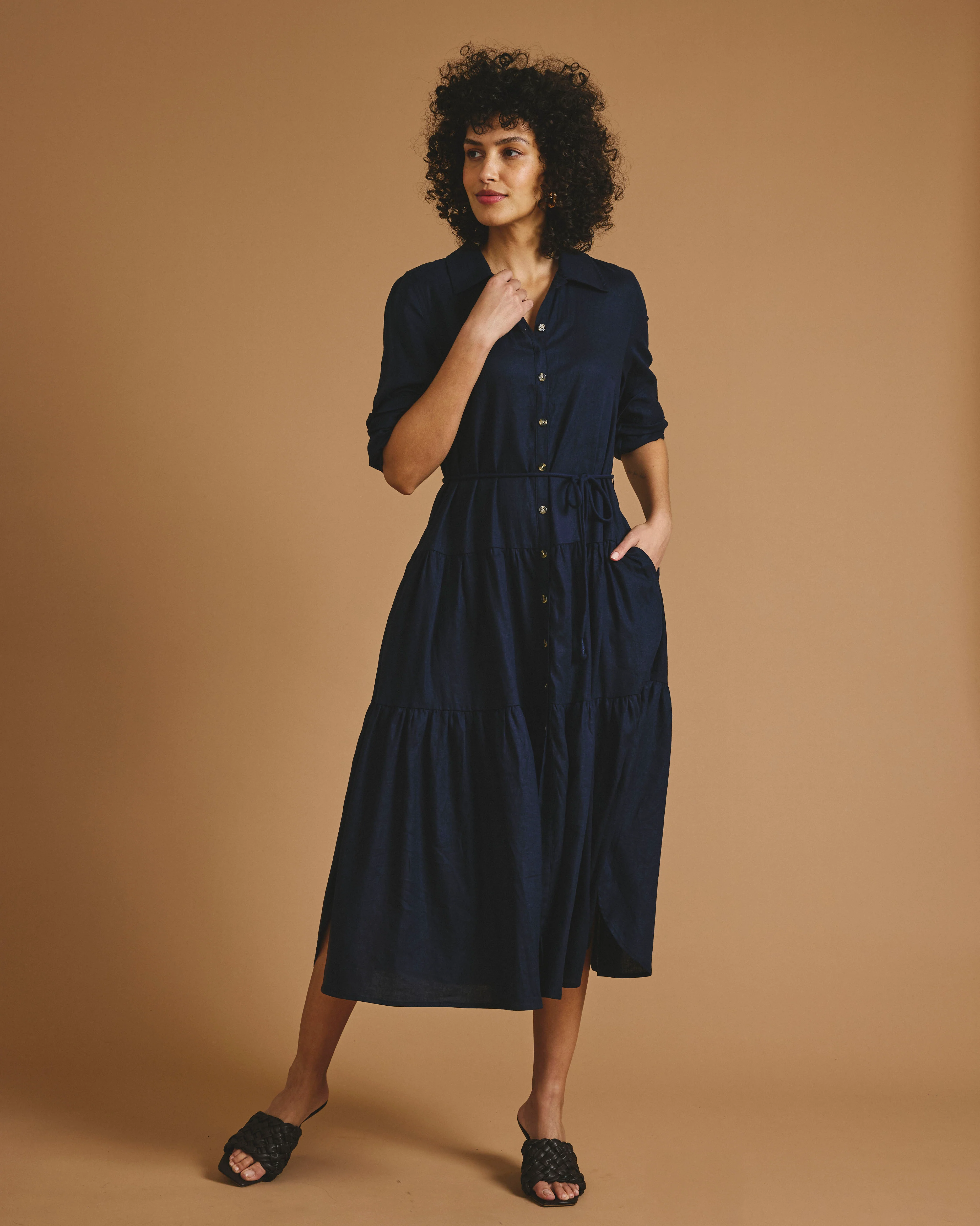 Alix Linen Shirtdress - Navy - Image 2