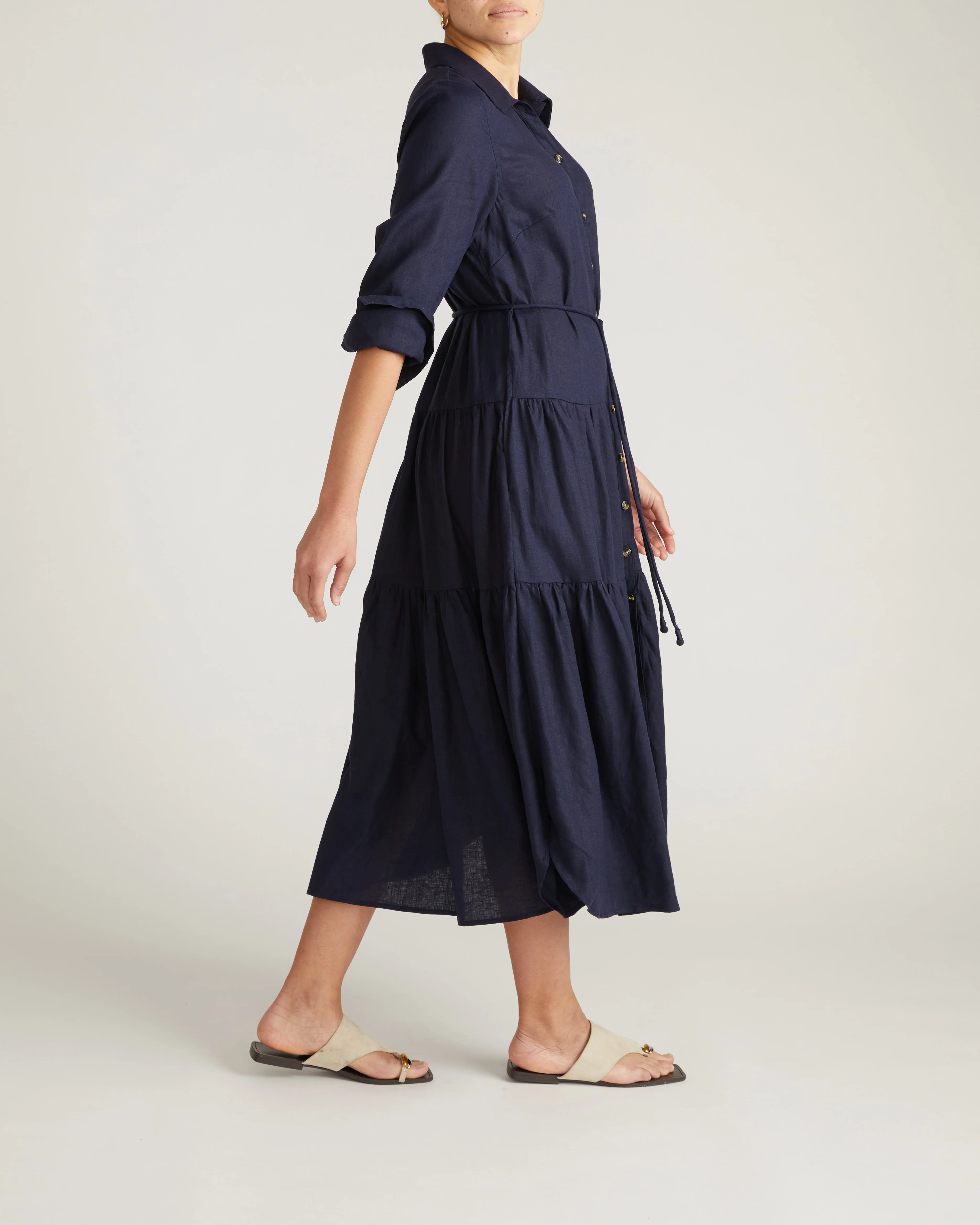 Alix Linen Shirtdress - Navy - Image 5
