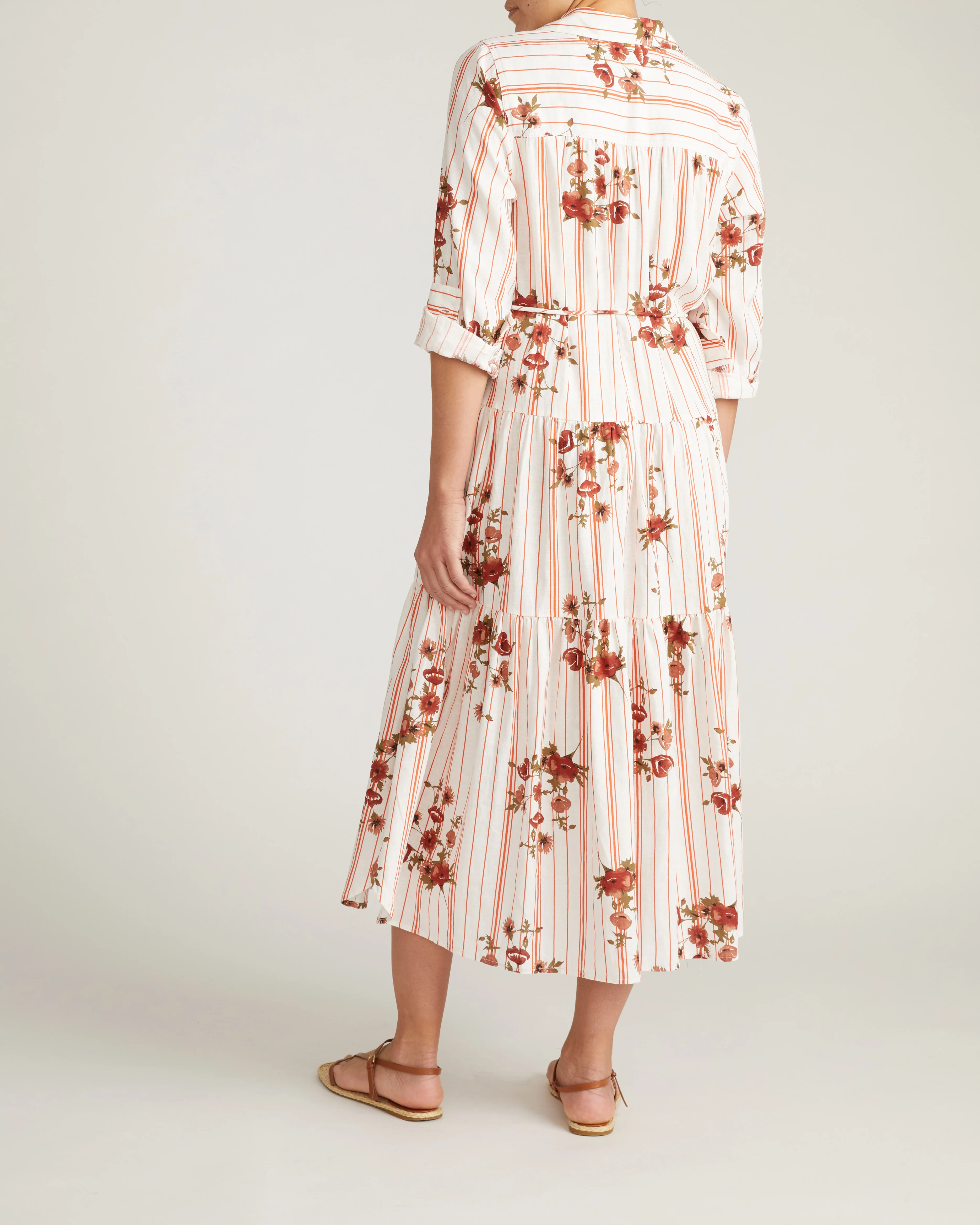 Alix Linen Shirtdress - Wild Flower Bouquet Print on Stripes - Image 6
