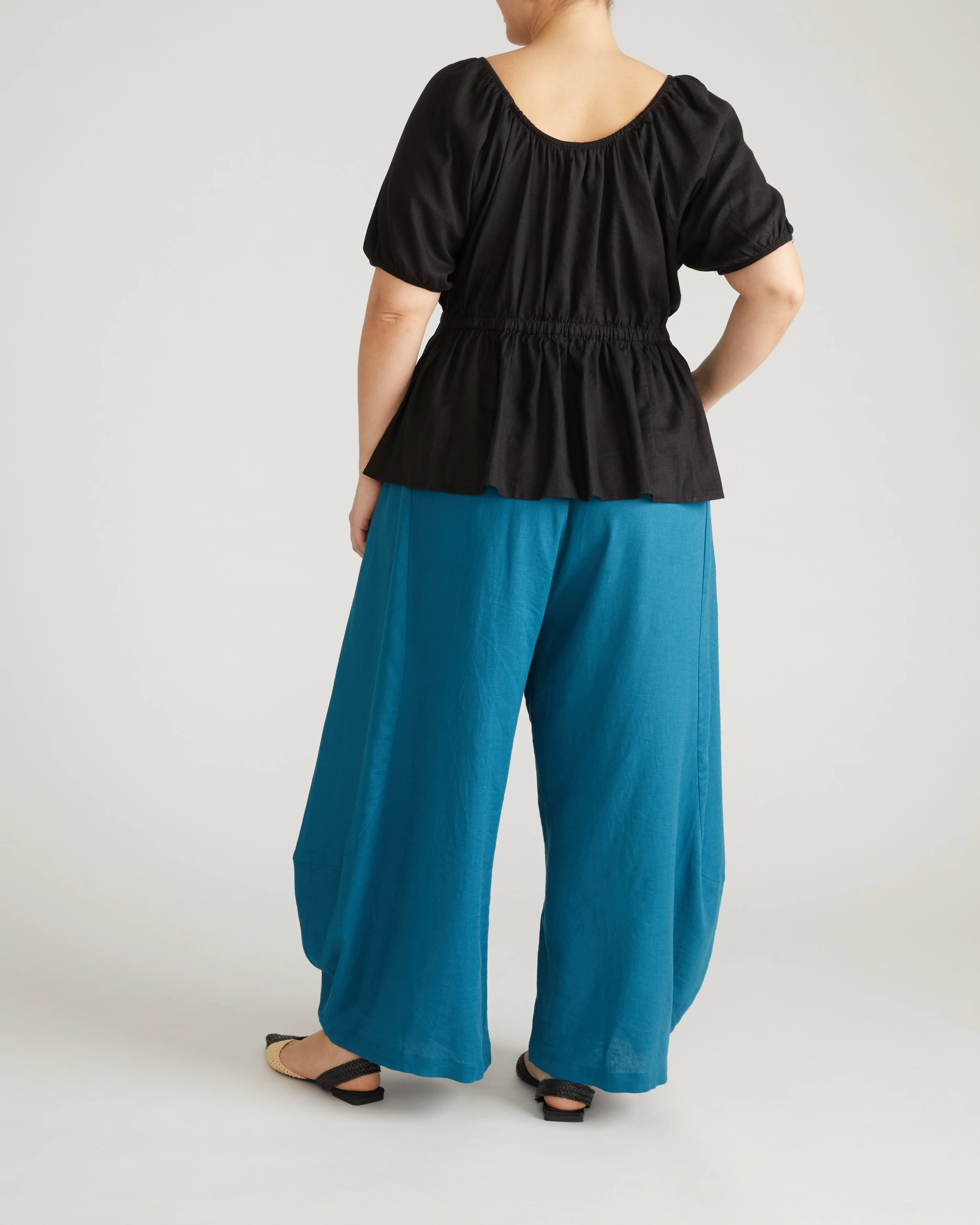 Andrea Peplum Linen Top - Black - Image 6