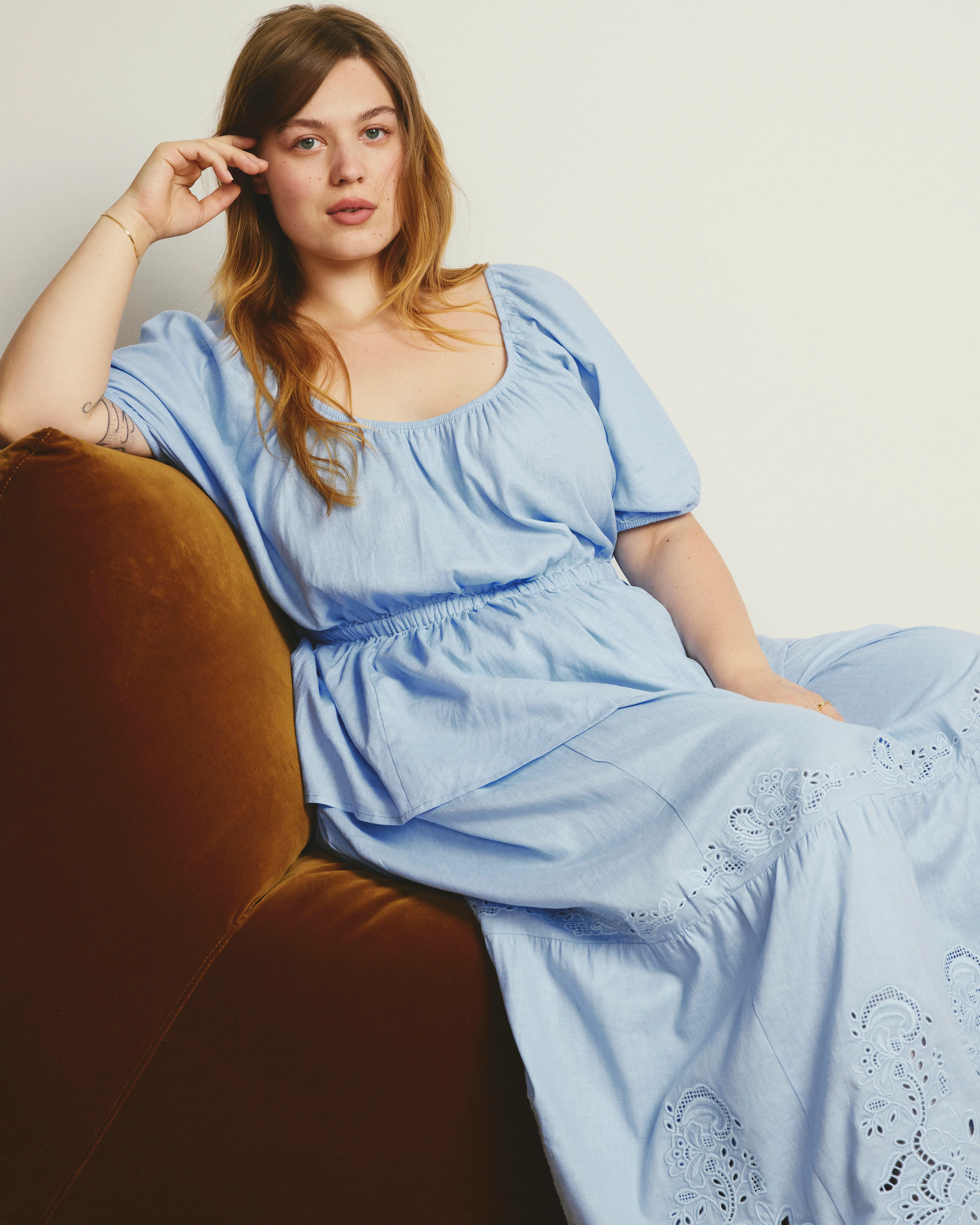Tosca Embroidered Linen Maxi Skirt - Cielo Blue - Image 3