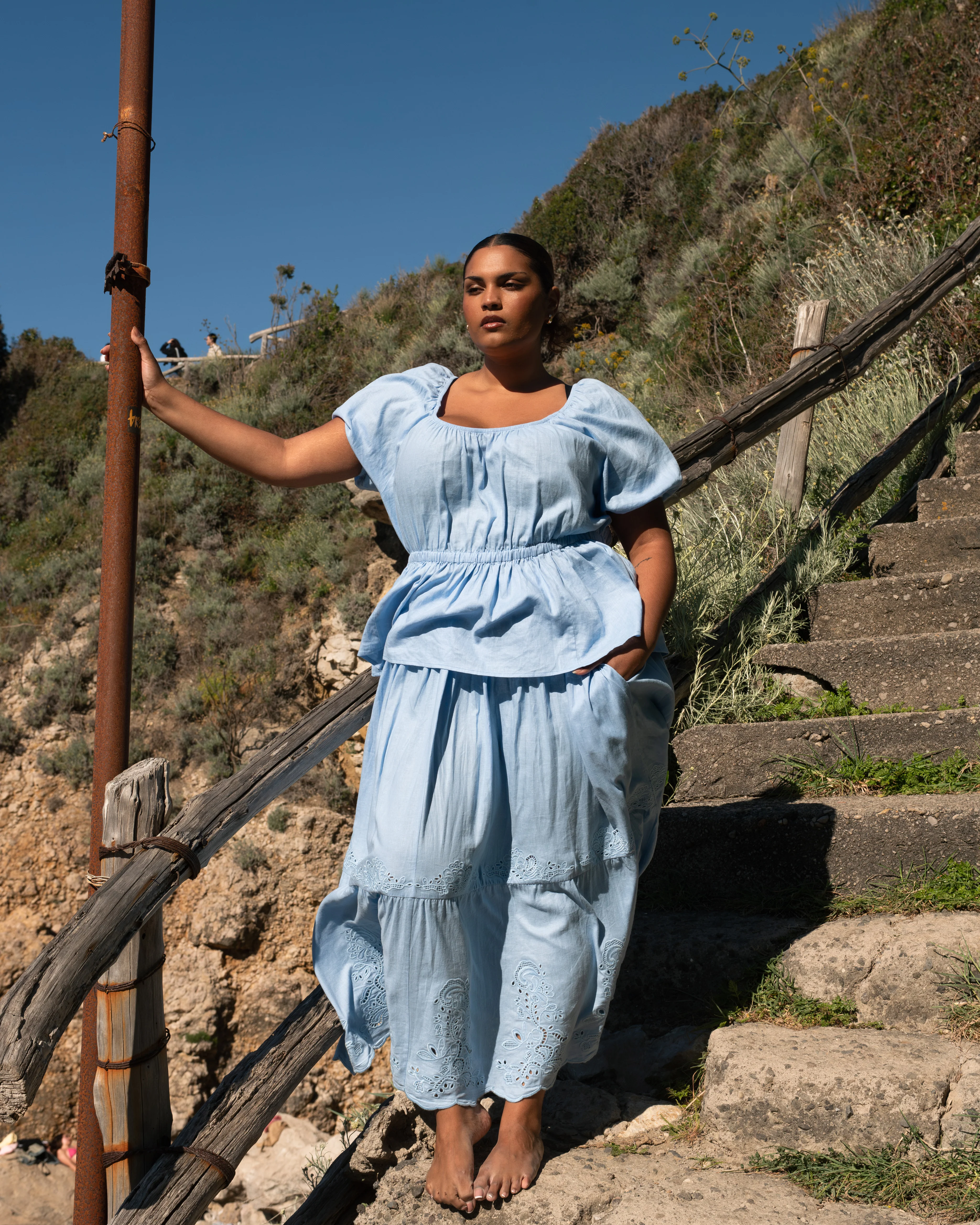 Andrea Peplum Linen Top - Cielo Blue - Image 4