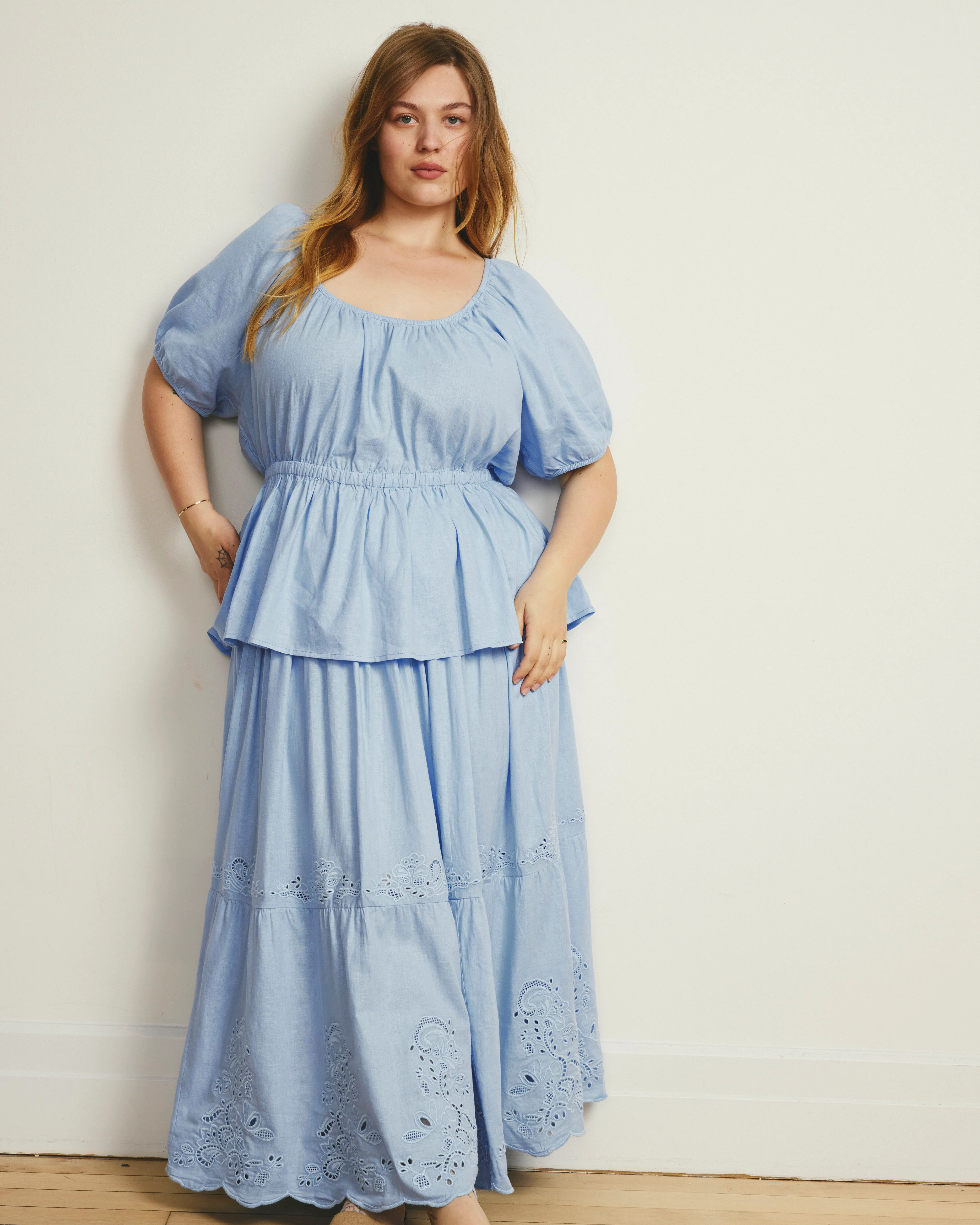 Tosca Embroidered Linen Maxi Skirt - Cielo Blue - Image 5