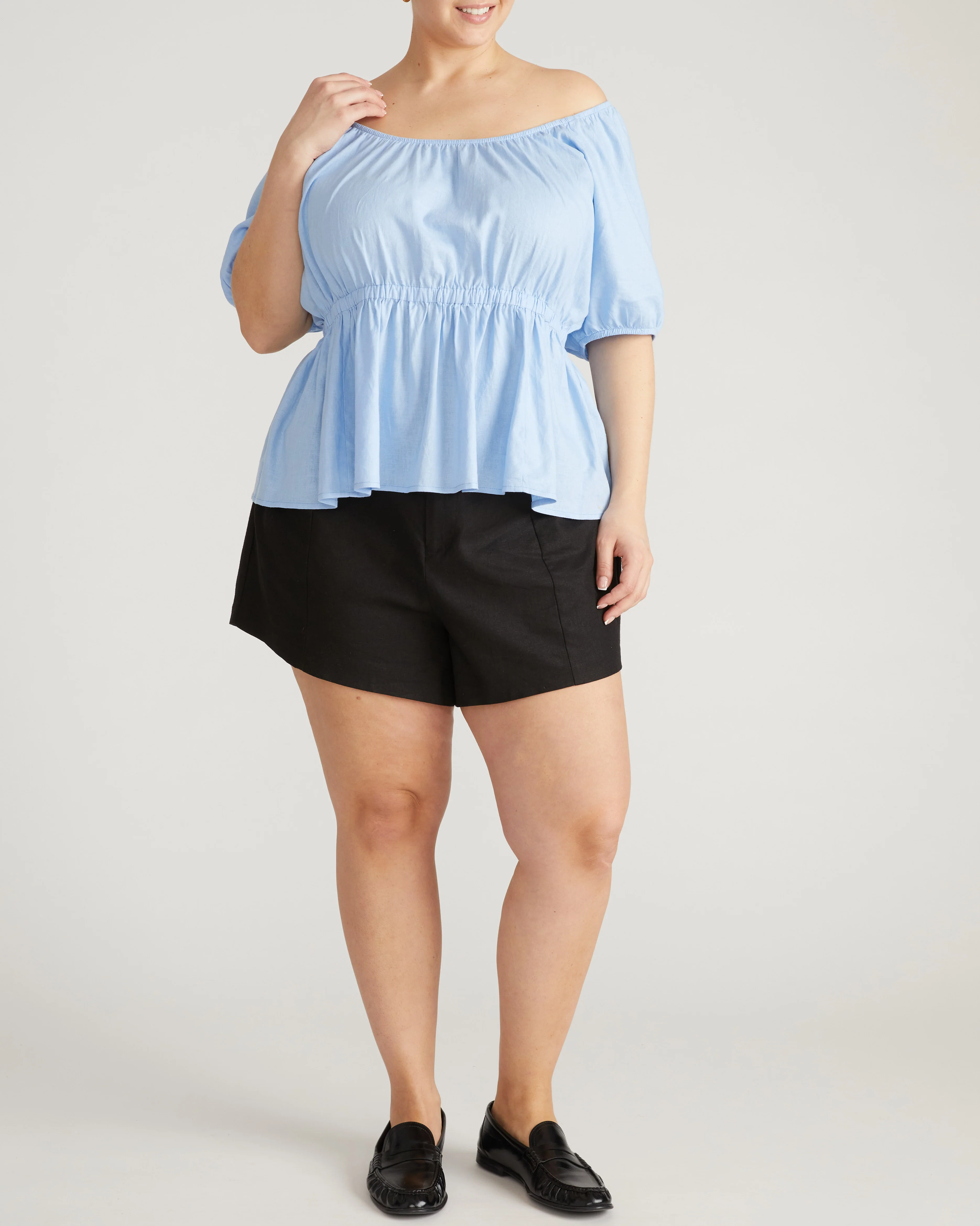 Andrea Peplum Linen Top - Cielo Blue - Image 7