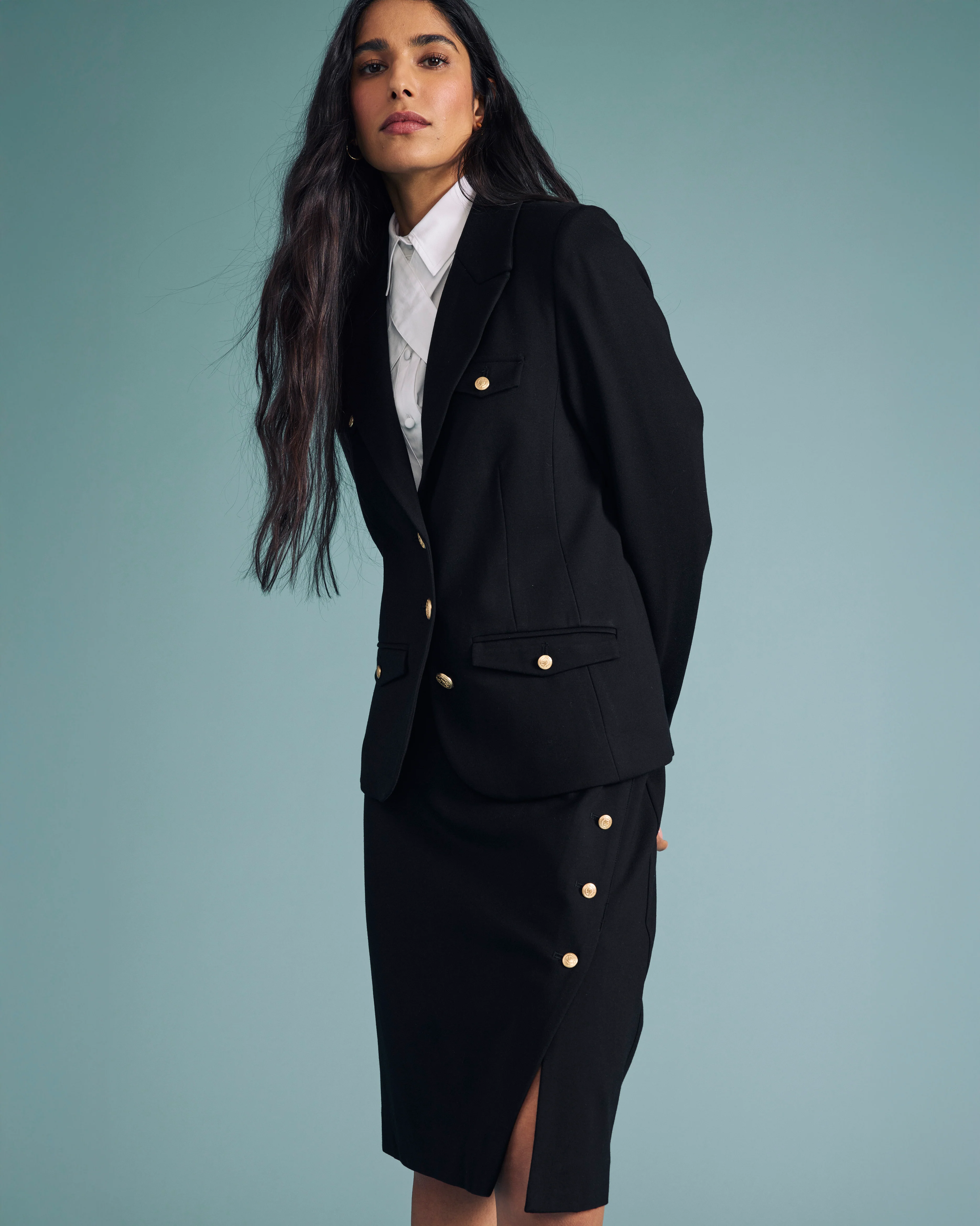 Anya Ponte Skirt - Black with Gold Buttons - Image 2