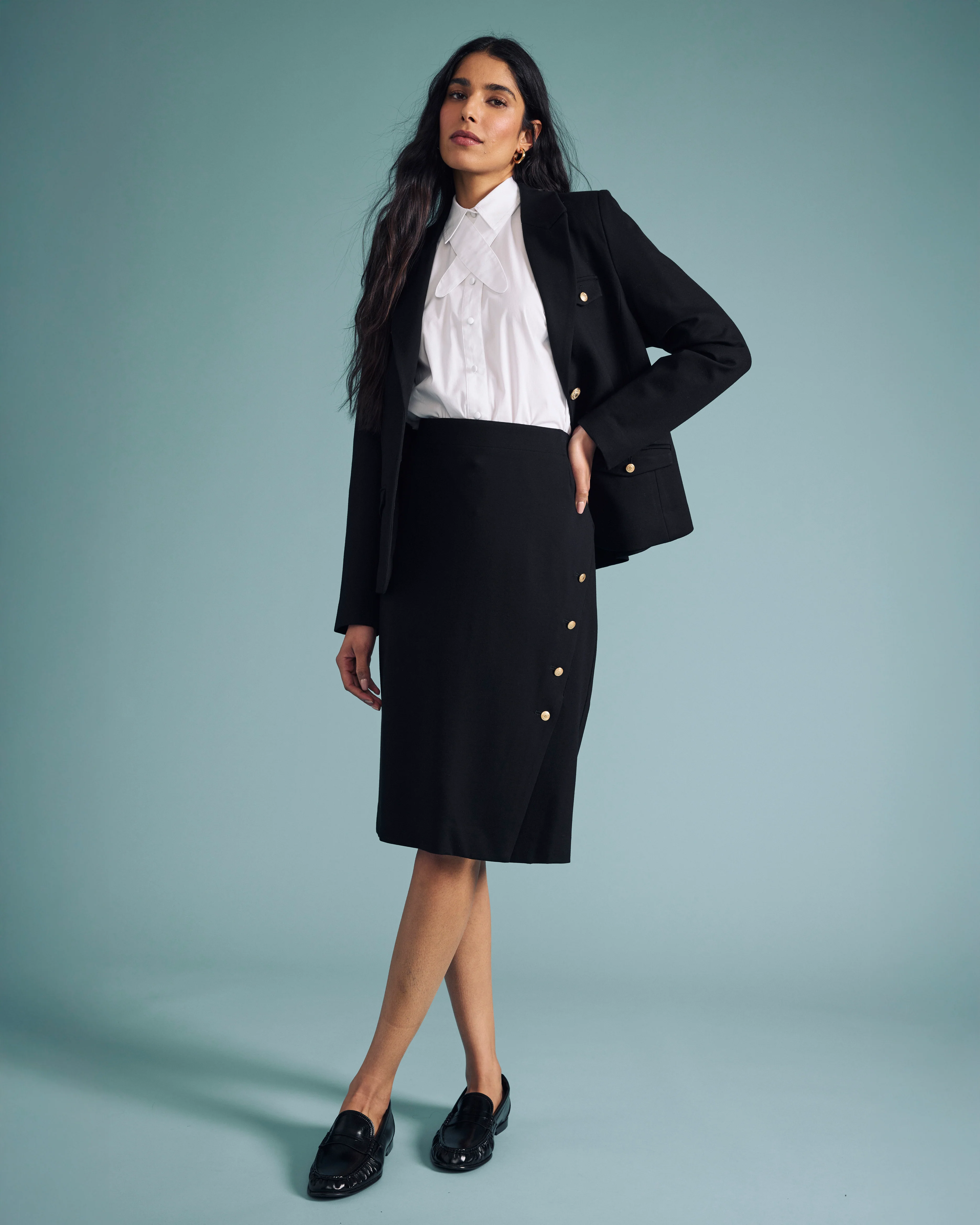 Anya Ponte Skirt - Black with Gold Buttons - Image 4