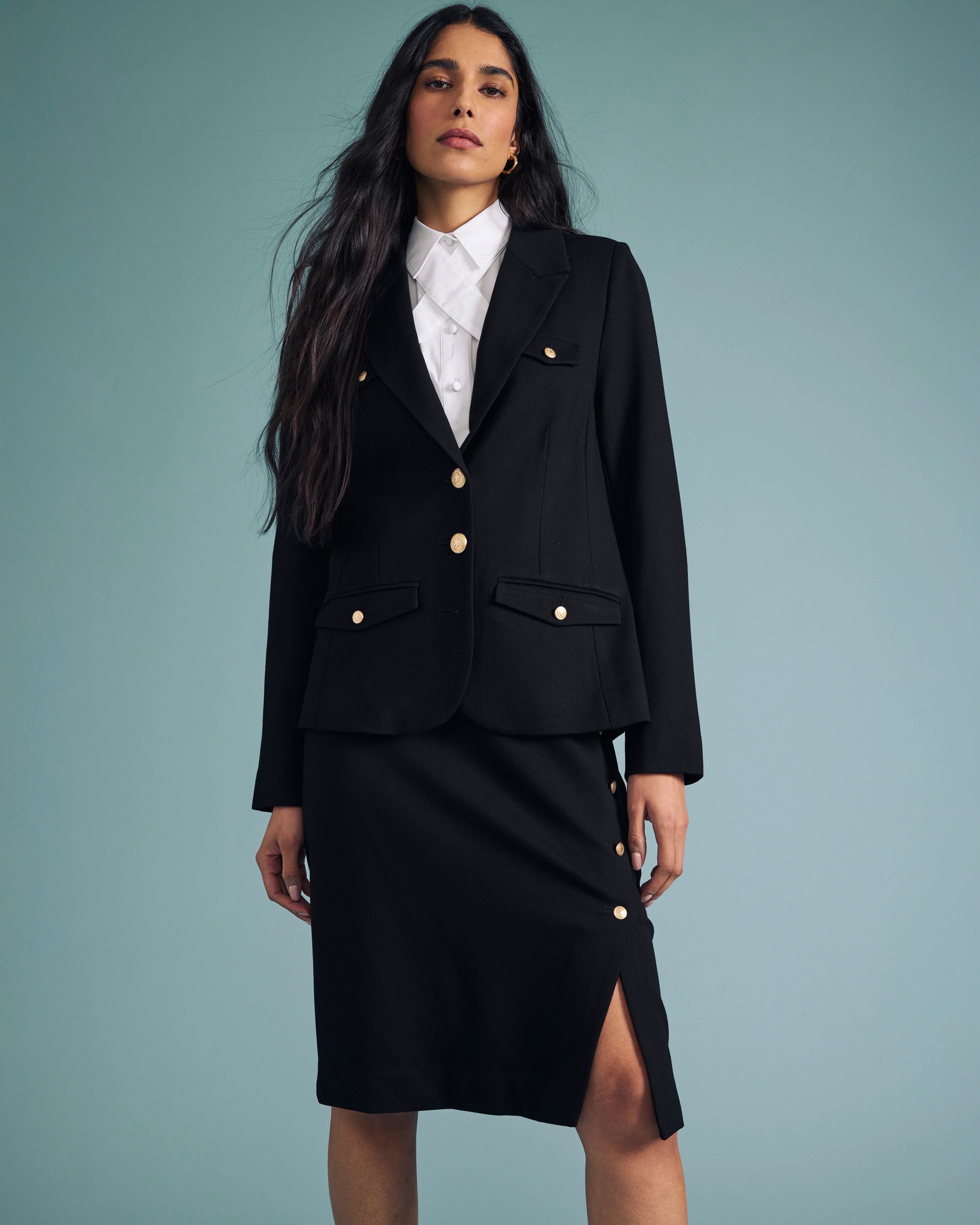 Anya Ponte Skirt - Black with Gold Buttons - Image 5