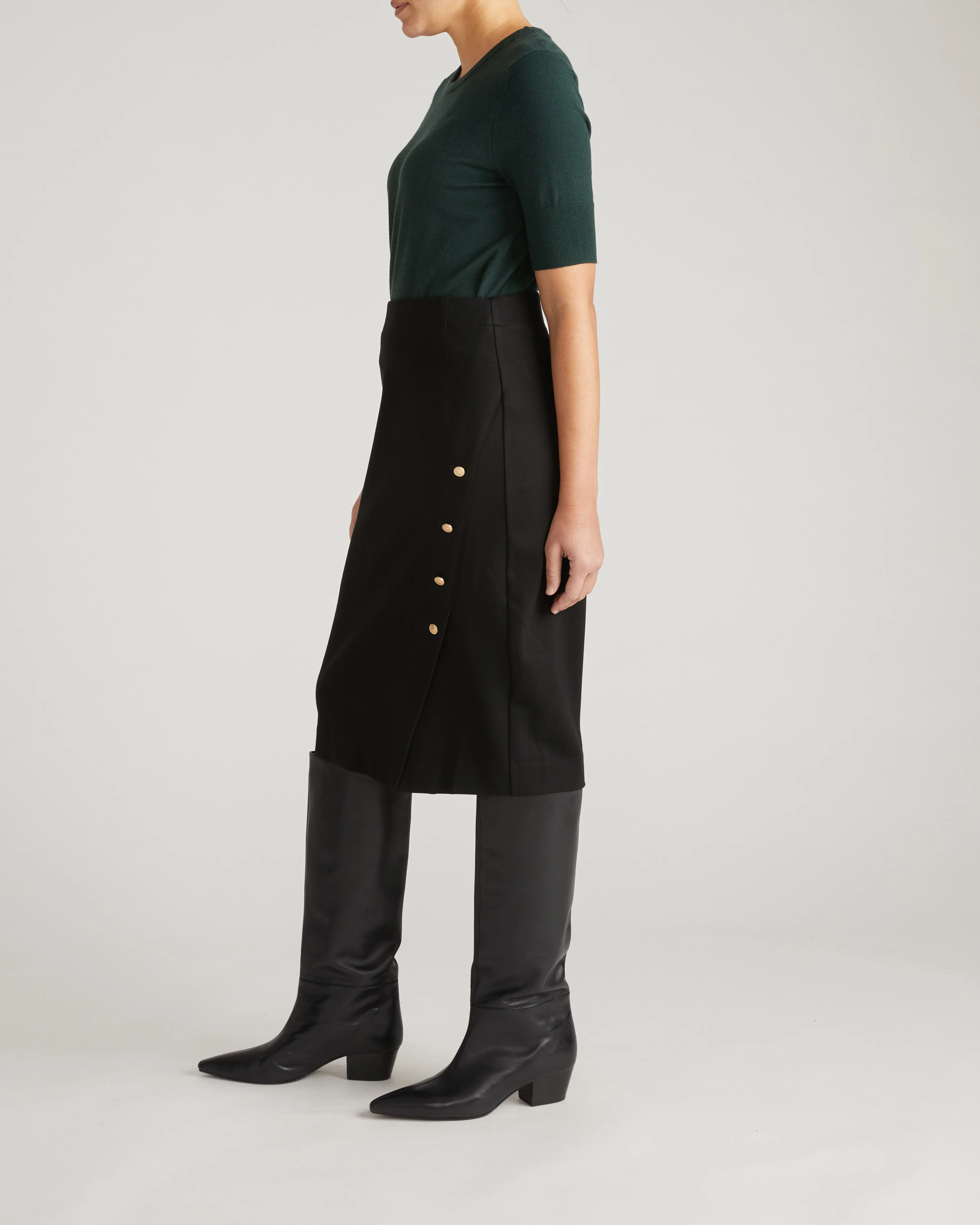 Anya Ponte Skirt - Black with Gold Buttons - Image 7