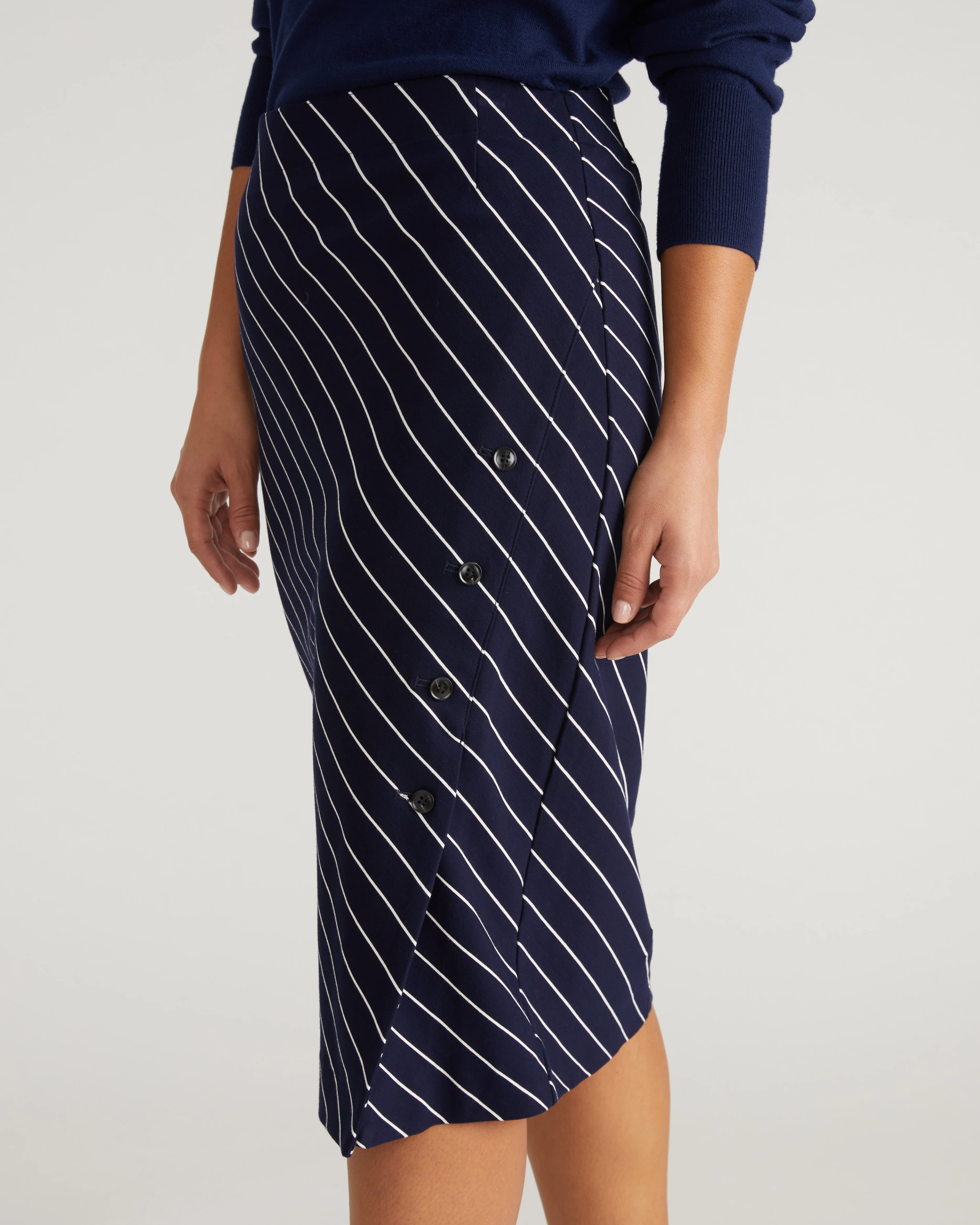 Anya Ponte Skirt - Navy Pinstripe - Image 4
