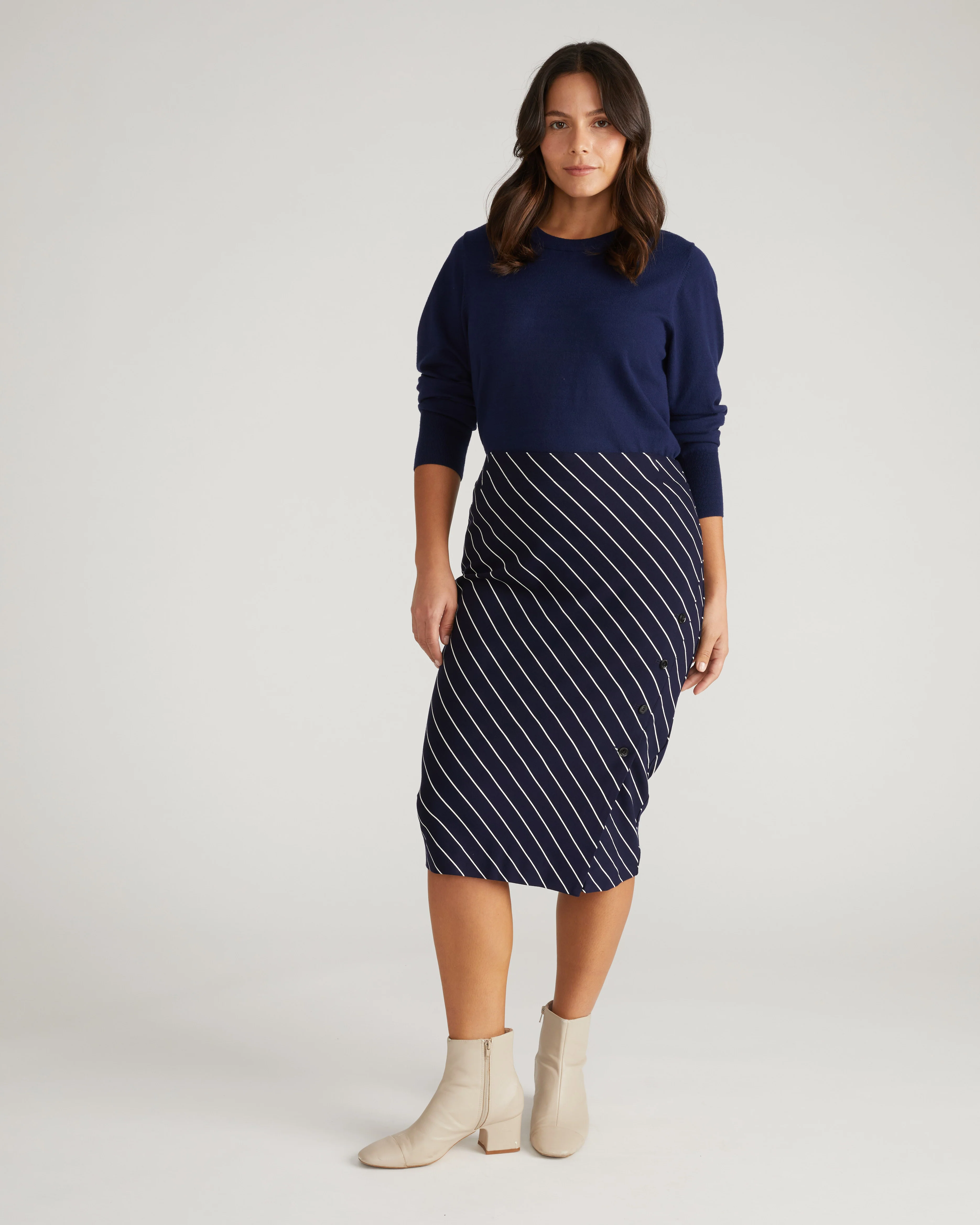 Anya Ponte Skirt - Navy Pinstripe - Image 5