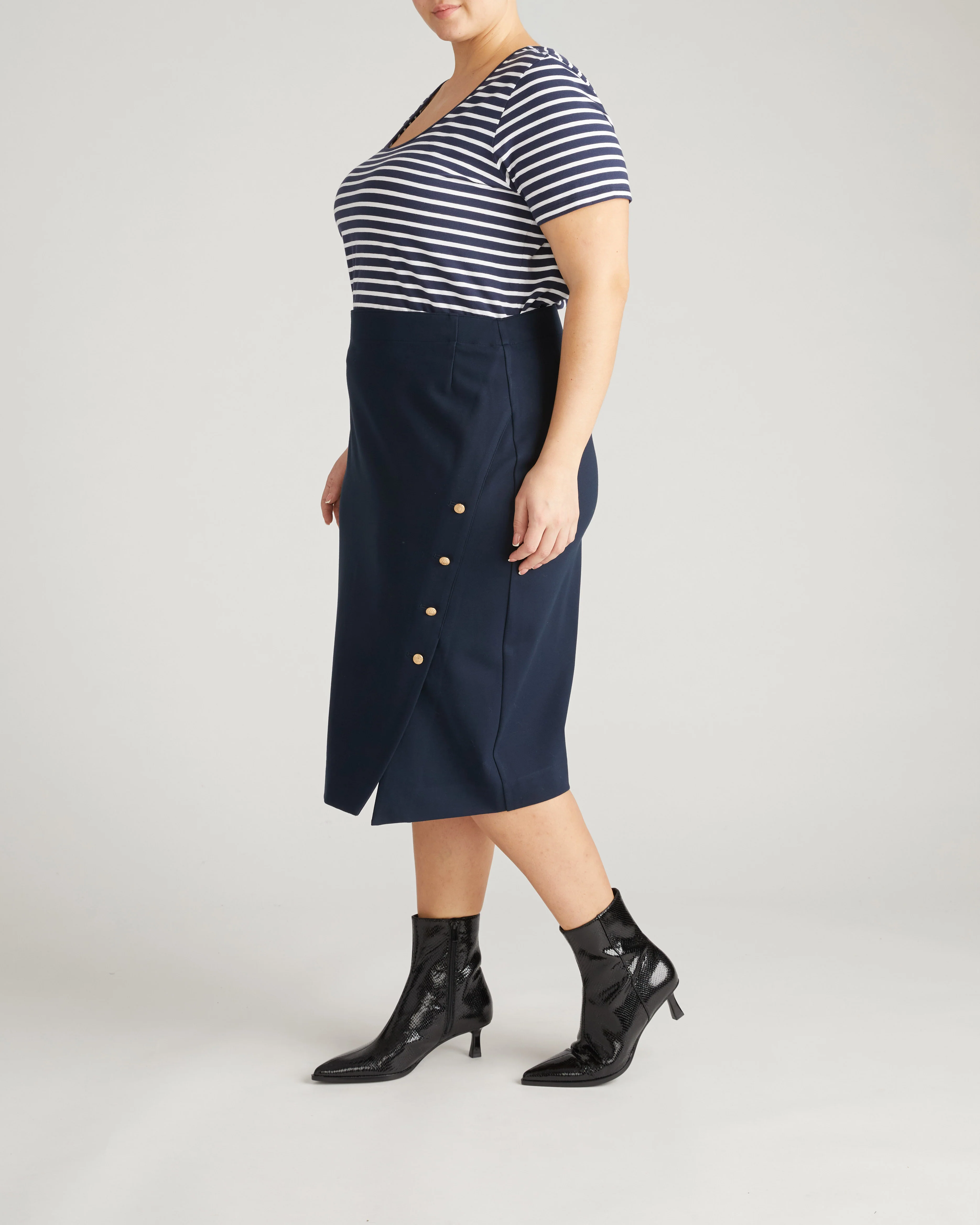 Anya Ponte Skirt - Navy with Gold Buttons - Image 4
