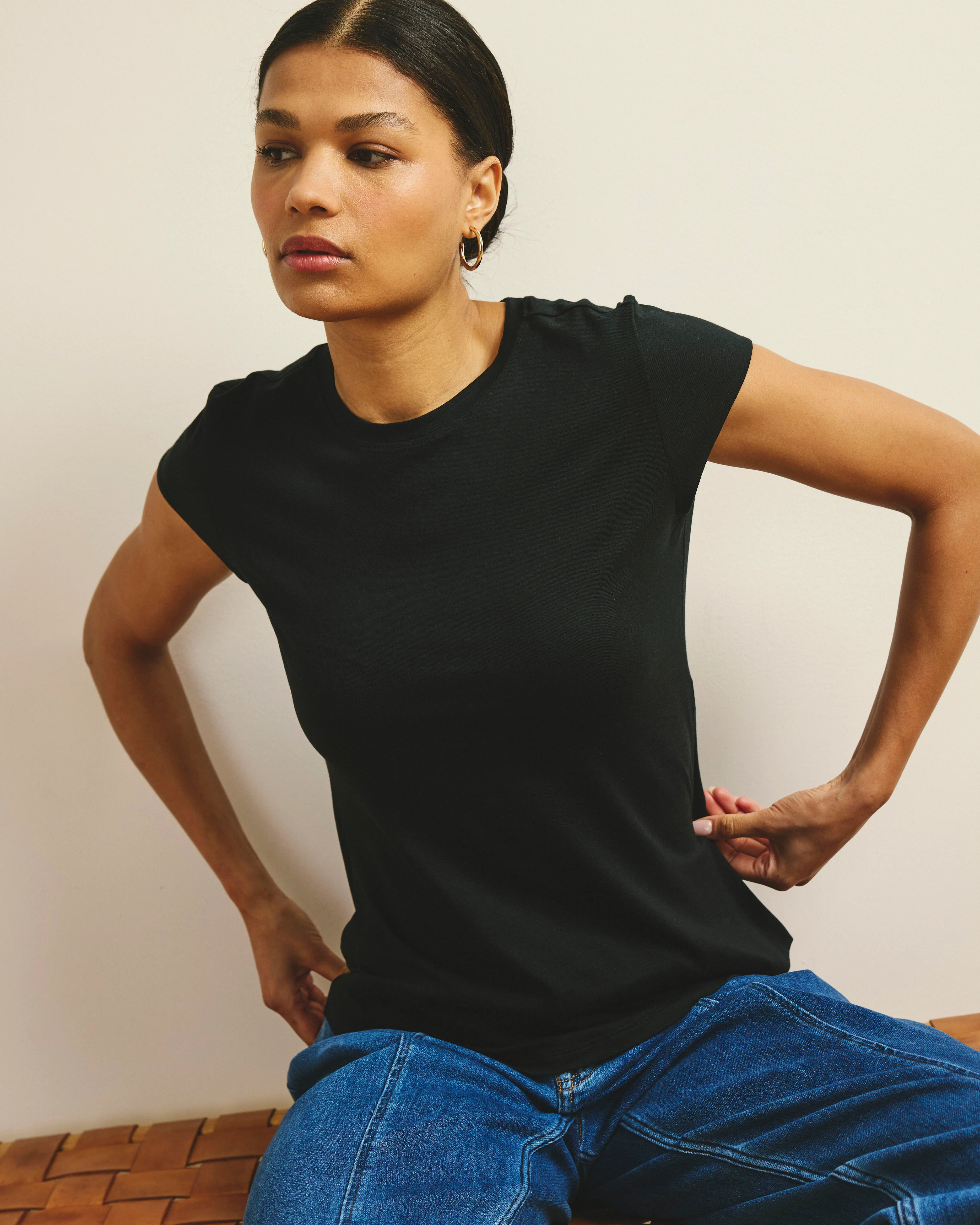 Ashley Cap Sleeve Tee - Black - Image 4