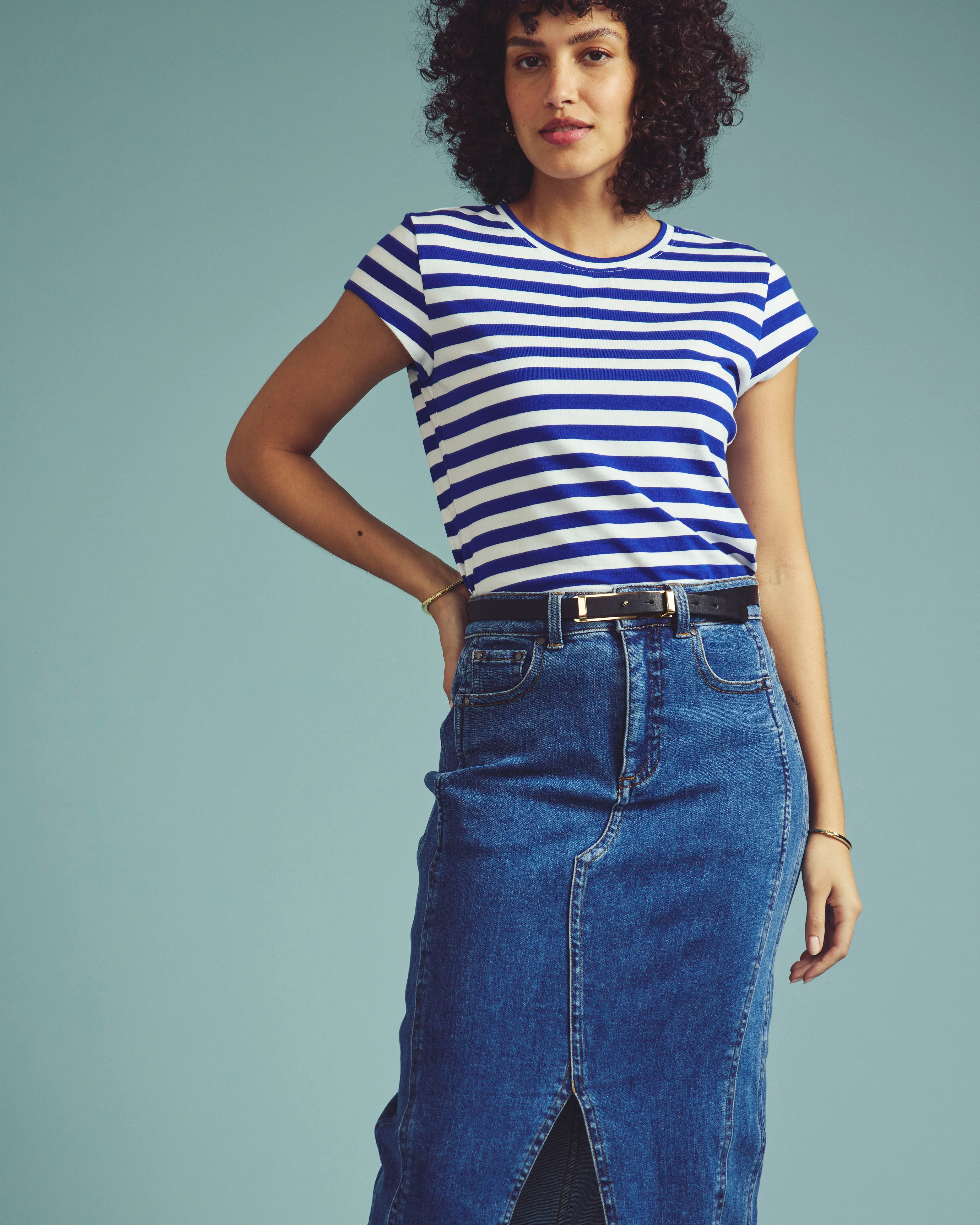 Ashley Cap Sleeve Tee - Hammersmith Blue/White Stripe - Image 2