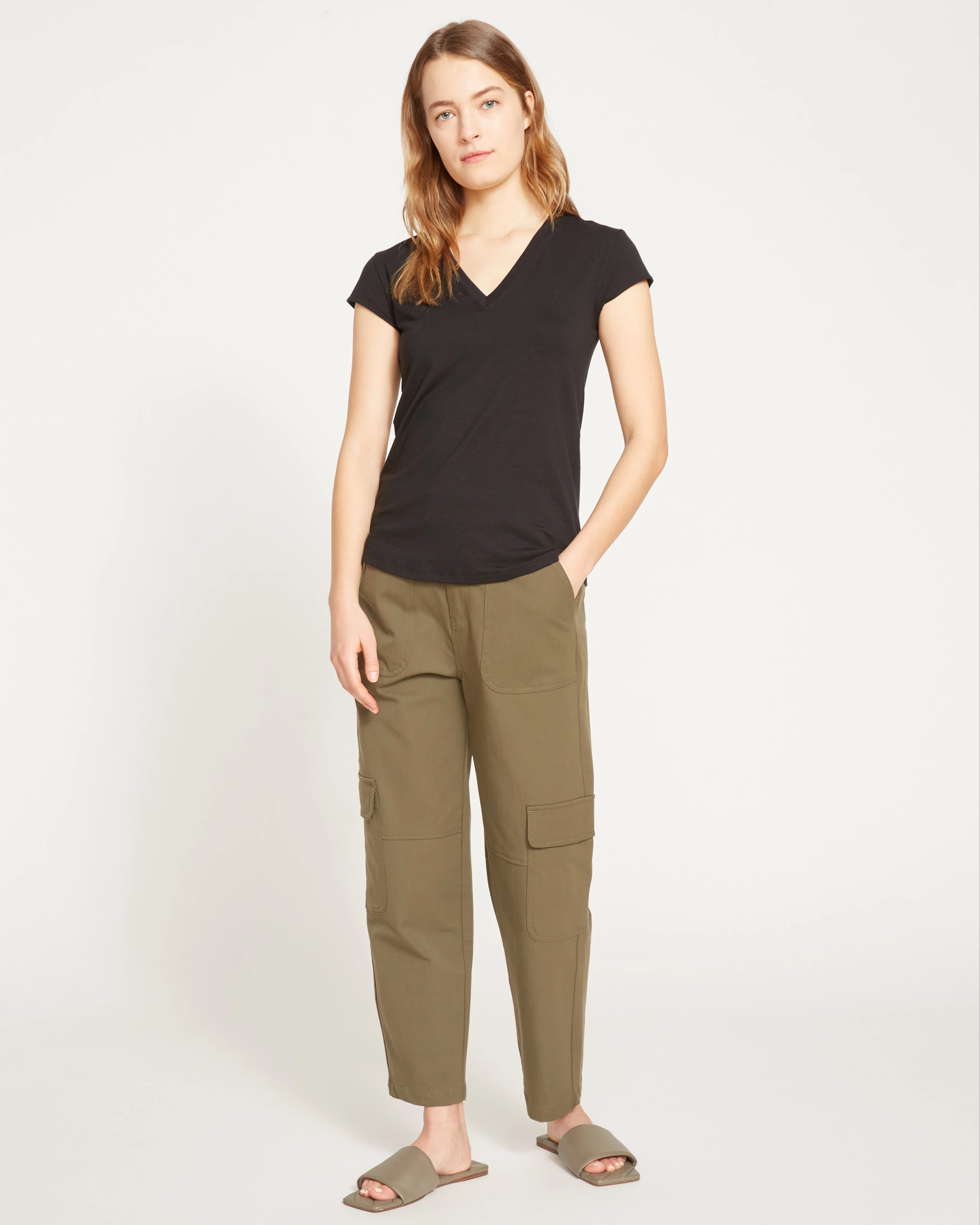 Ashley V Neck Cap Sleeve Tee - Black - Image 5