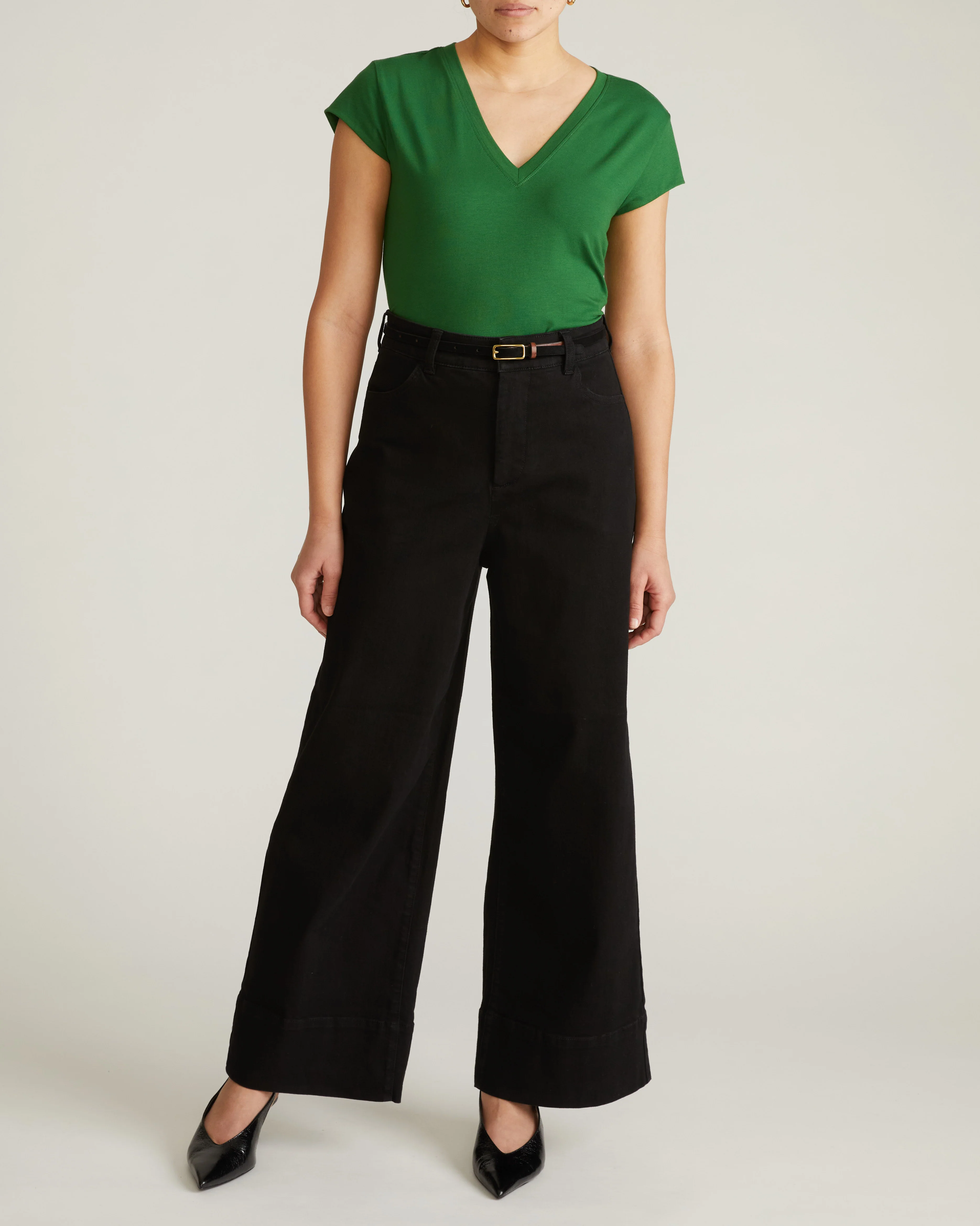 Ashley V Neck Cap Sleeve Tee - Green Park - Image 5