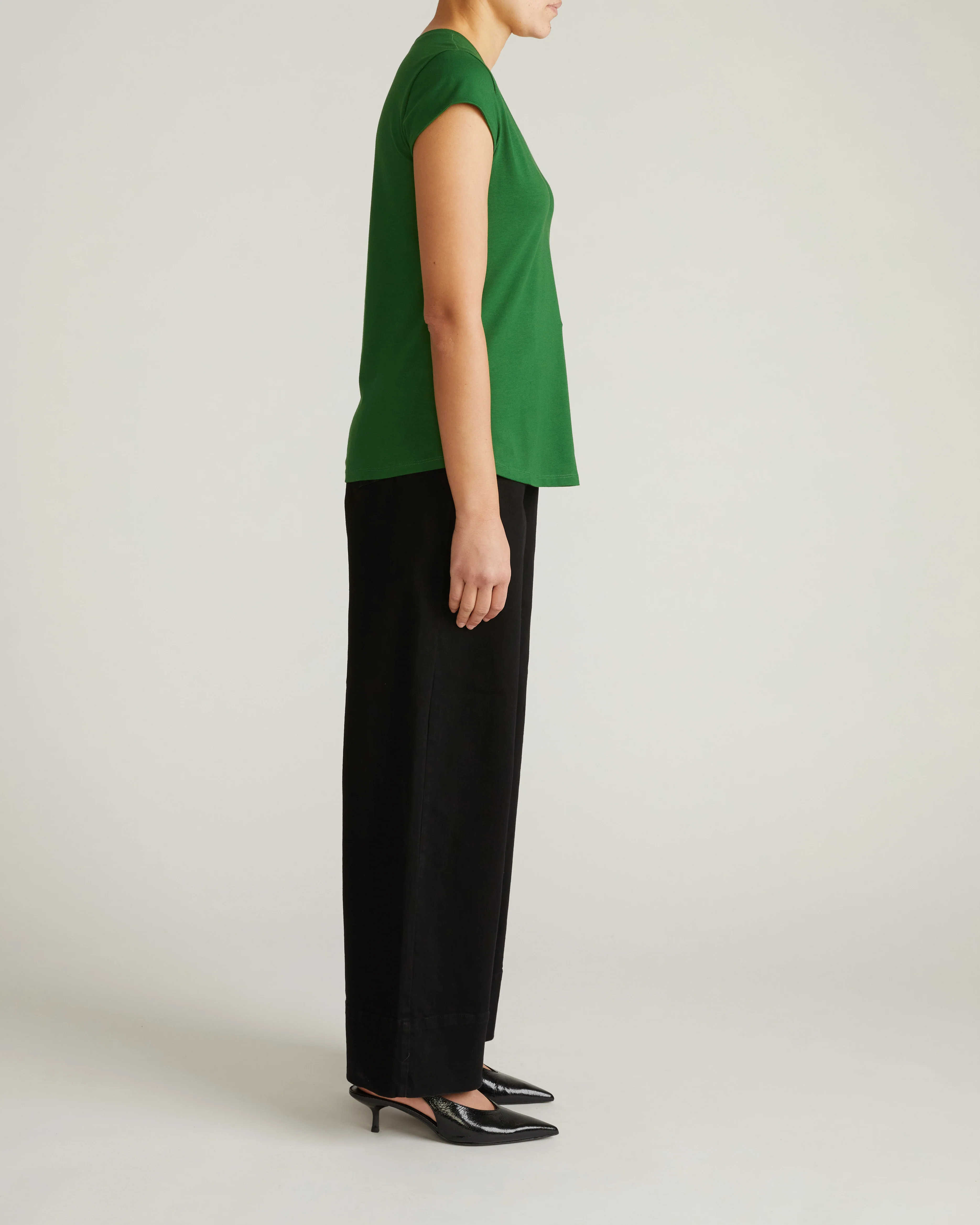 Ashley V Neck Cap Sleeve Tee - Green Park - Image 6