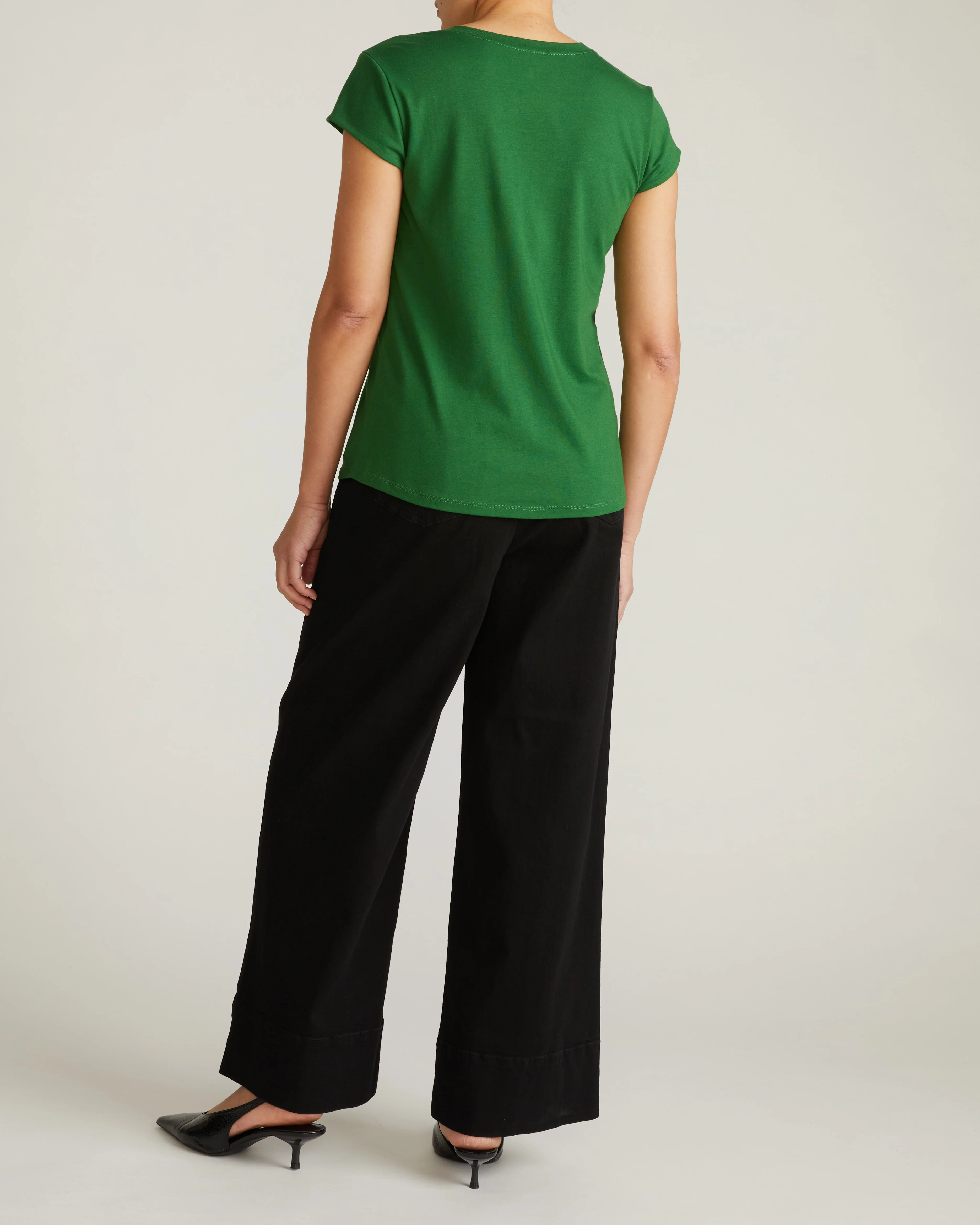 Ashley V Neck Cap Sleeve Tee - Green Park - Image 7