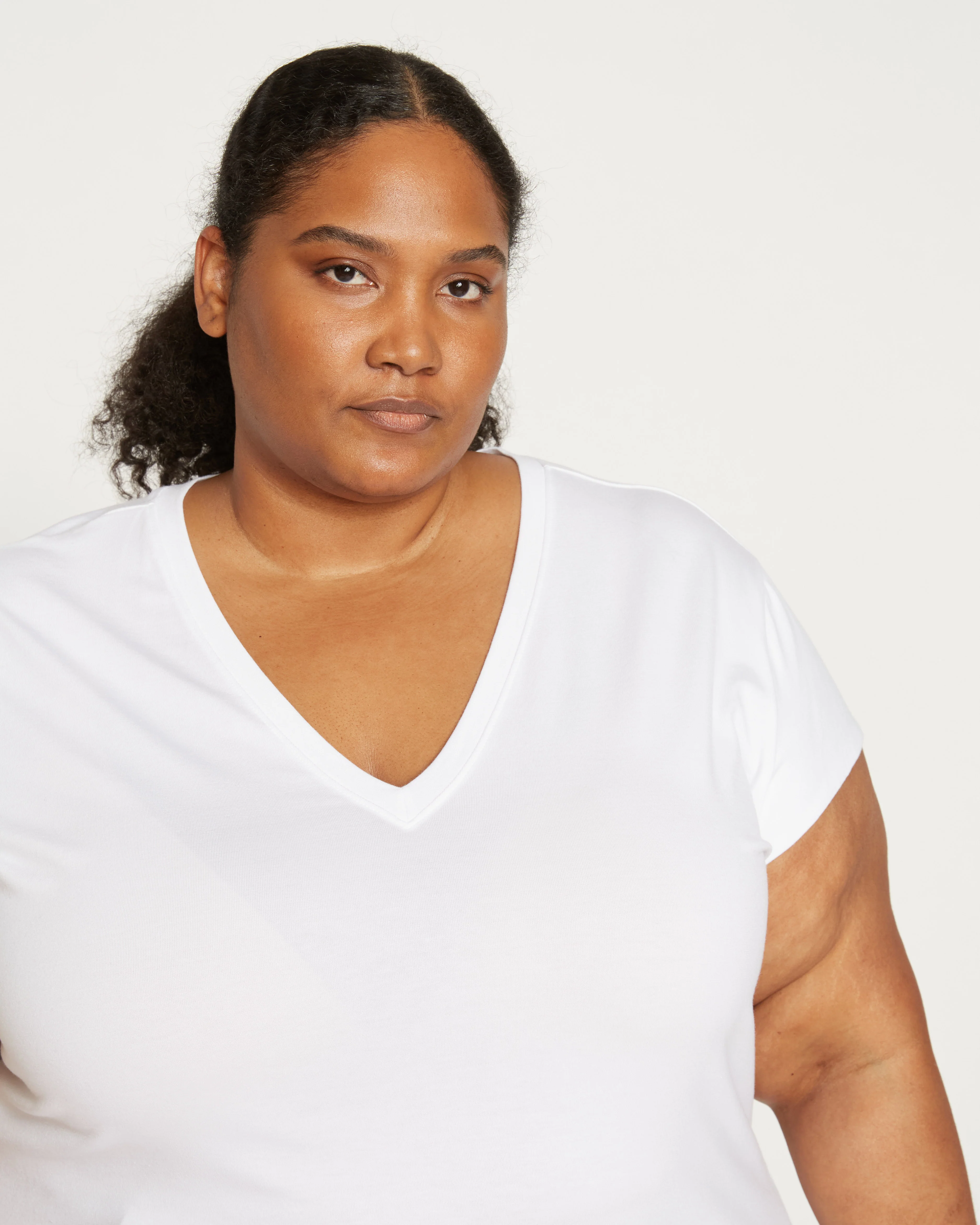Ashley V Neck Cap Sleeve Tee - White - Image 3