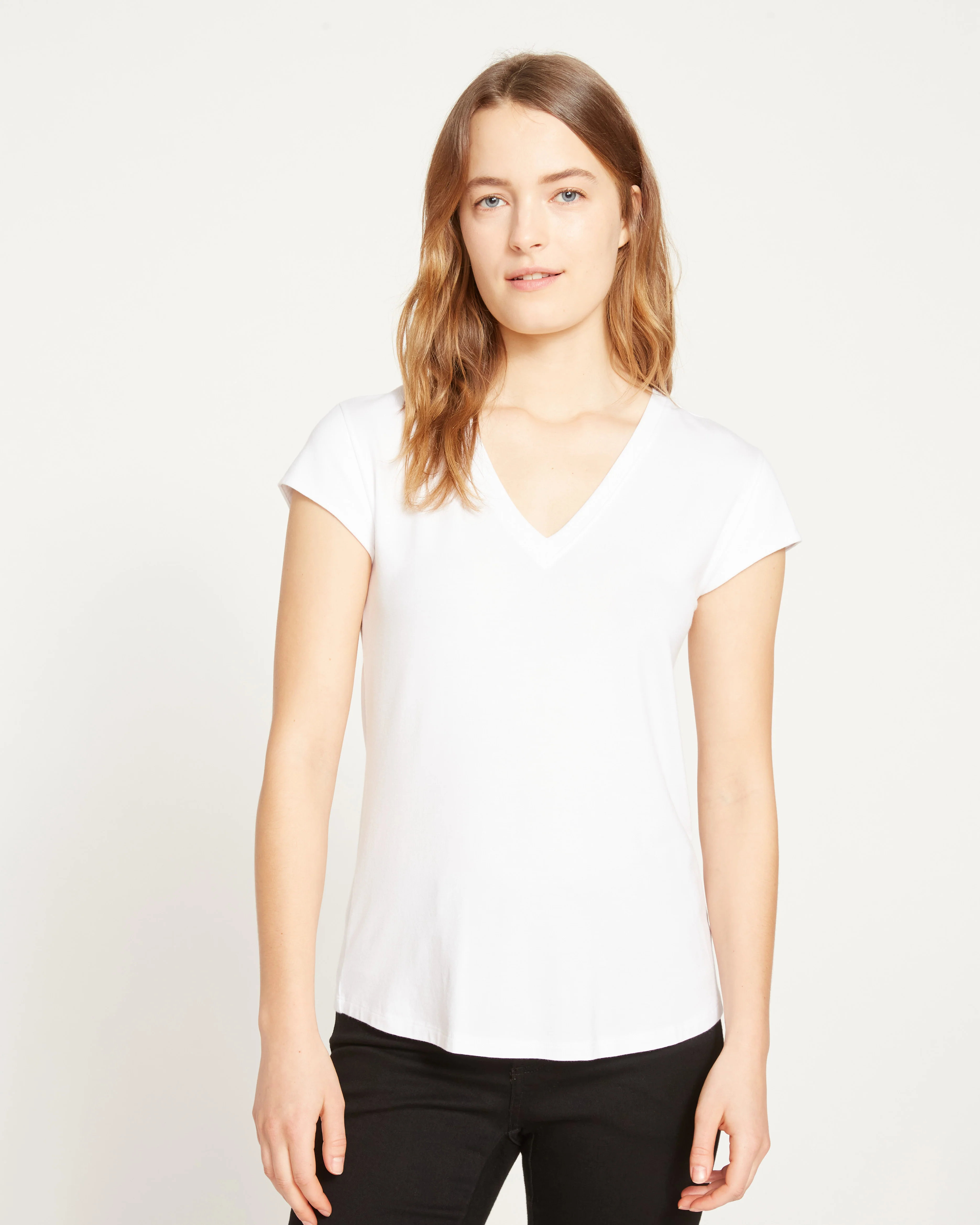 Ashley V Neck Cap Sleeve Tee - White - Image 6