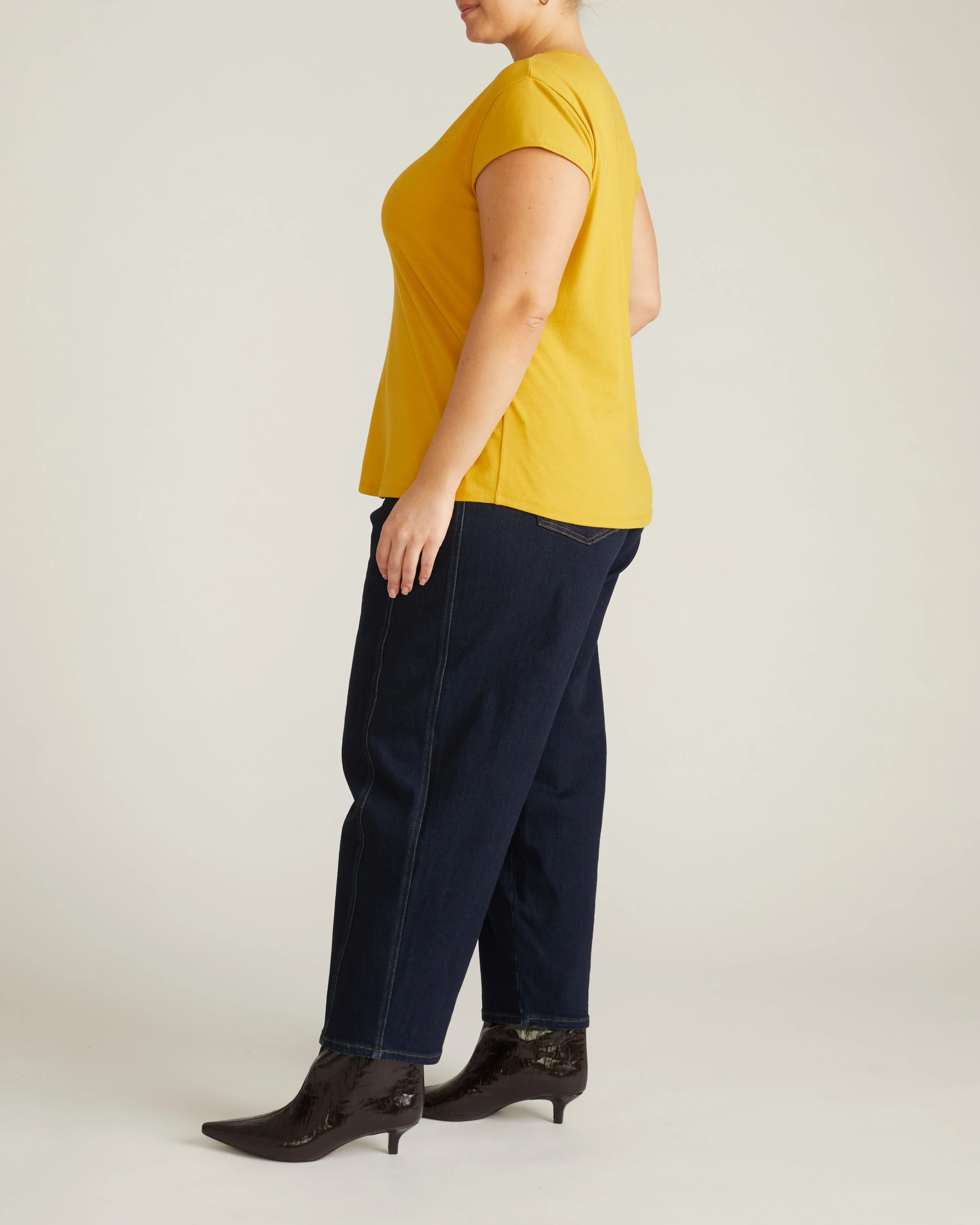 Ashley V Neck Cap Sleeve Tee - Yellow Ochre - Image 4