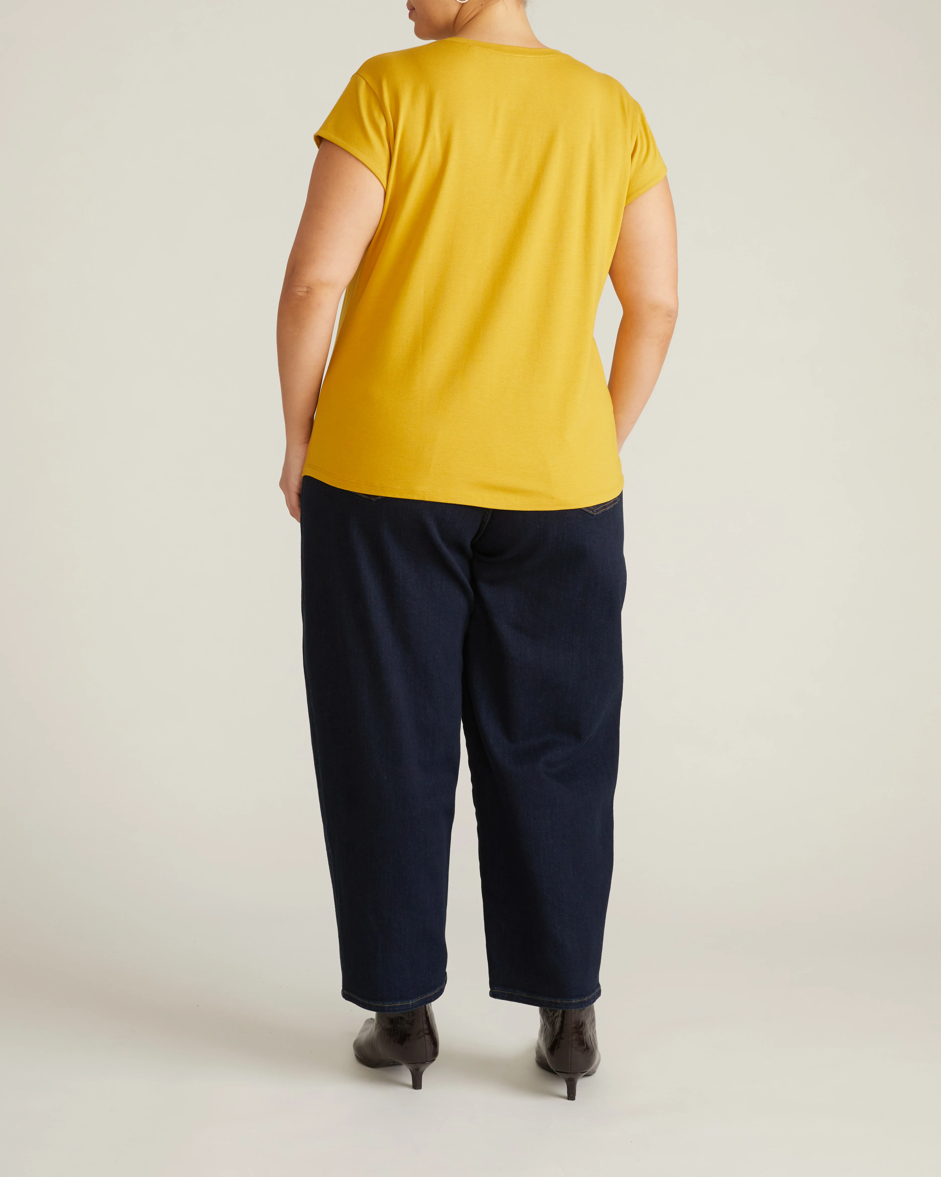 Ashley V Neck Cap Sleeve Tee - Yellow Ochre - Image 5