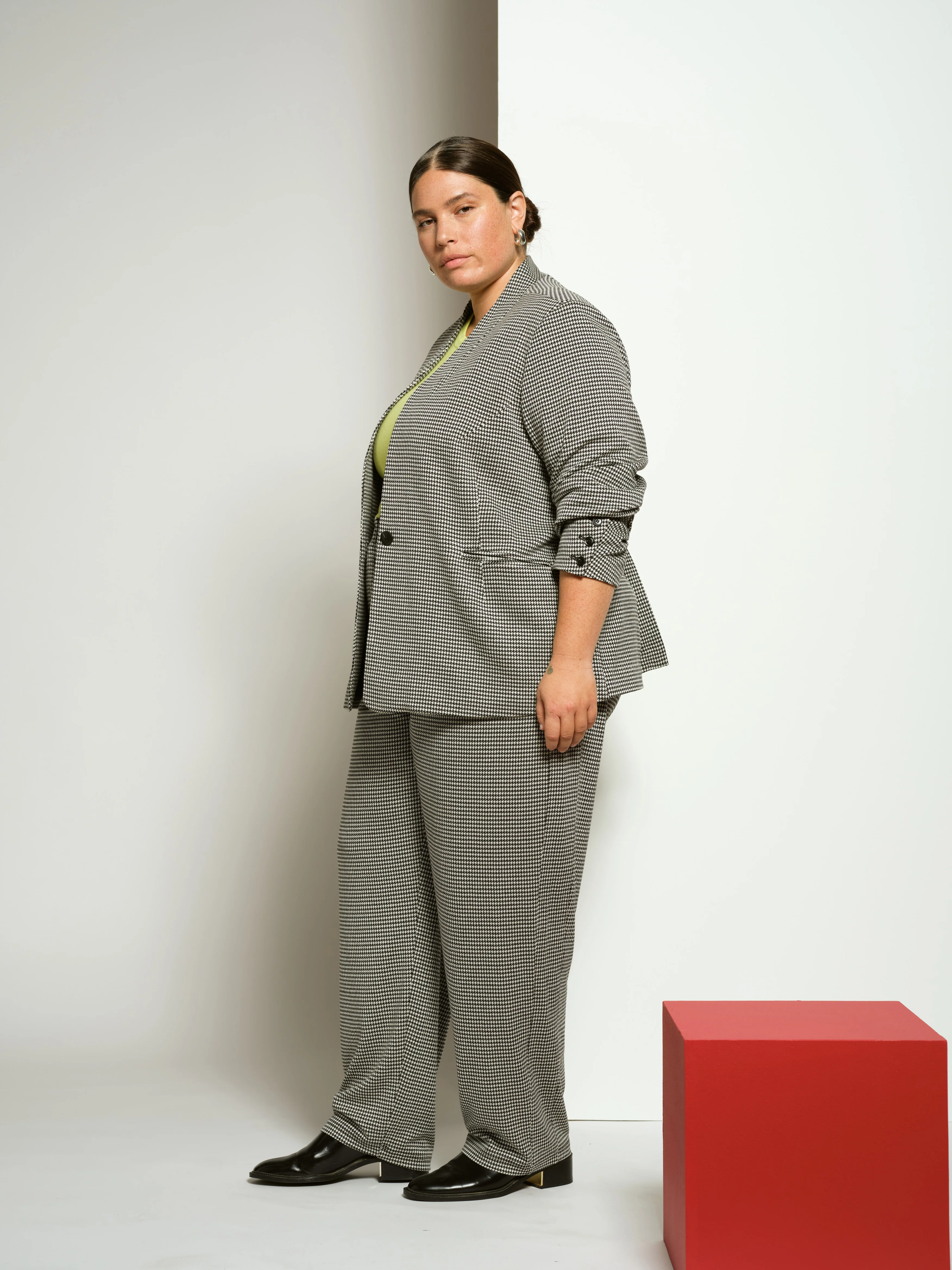 Audrey Tailored Ponte Pants - Black/White Houndstooth - Image 3