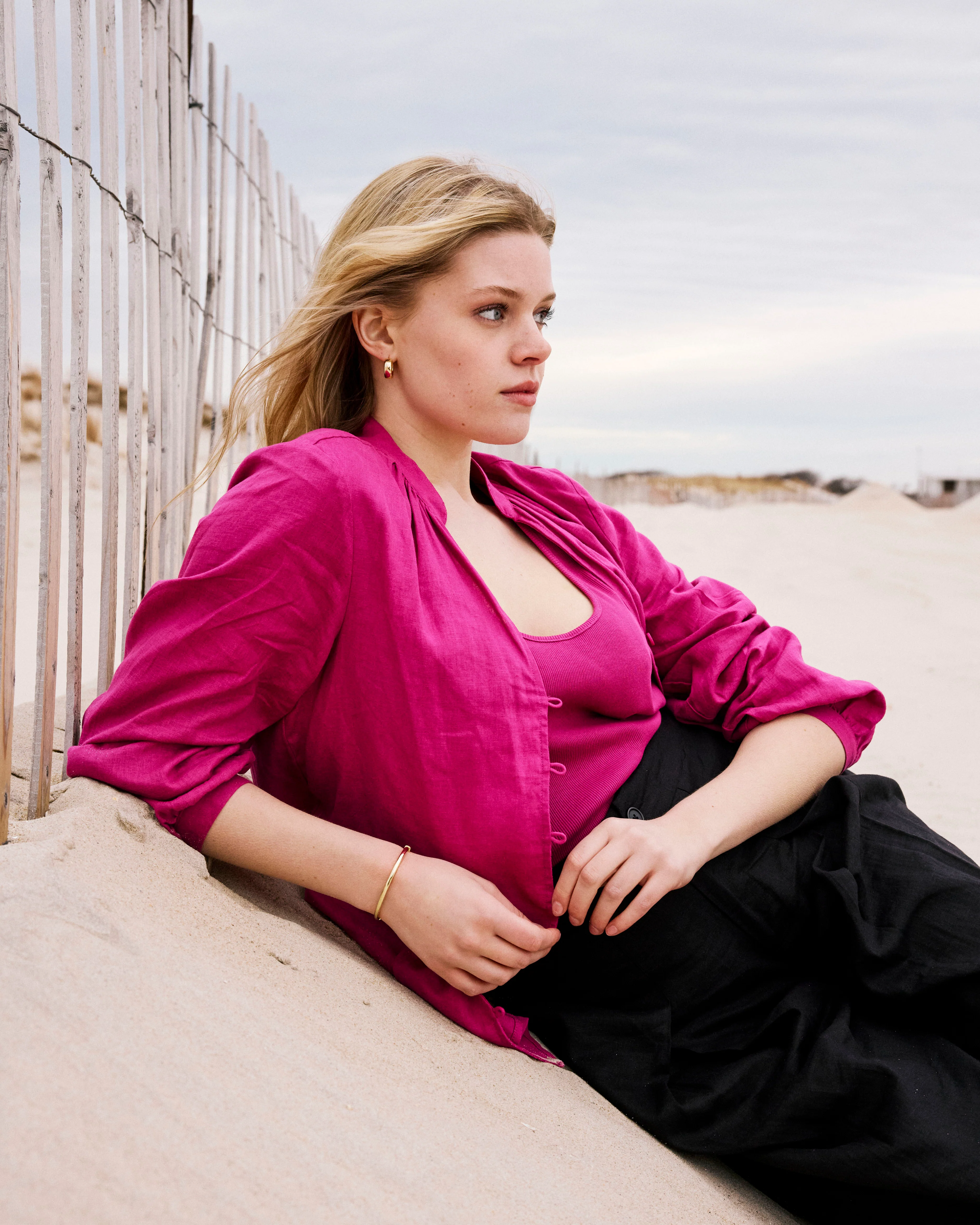Avalon Linen Blouse - Hyper Pink - Image 4