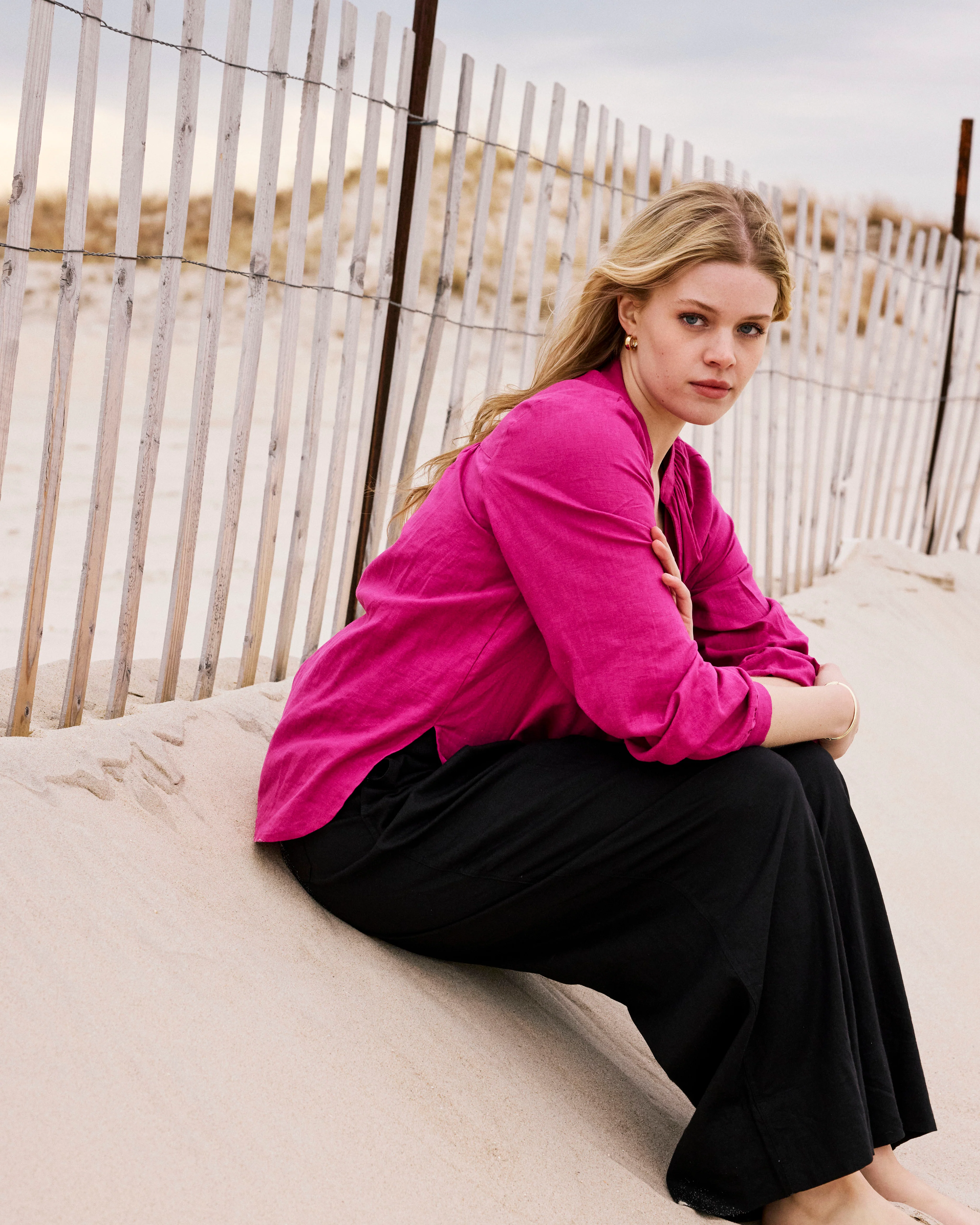 Avalon Linen Blouse - Hyper Pink - Image 6