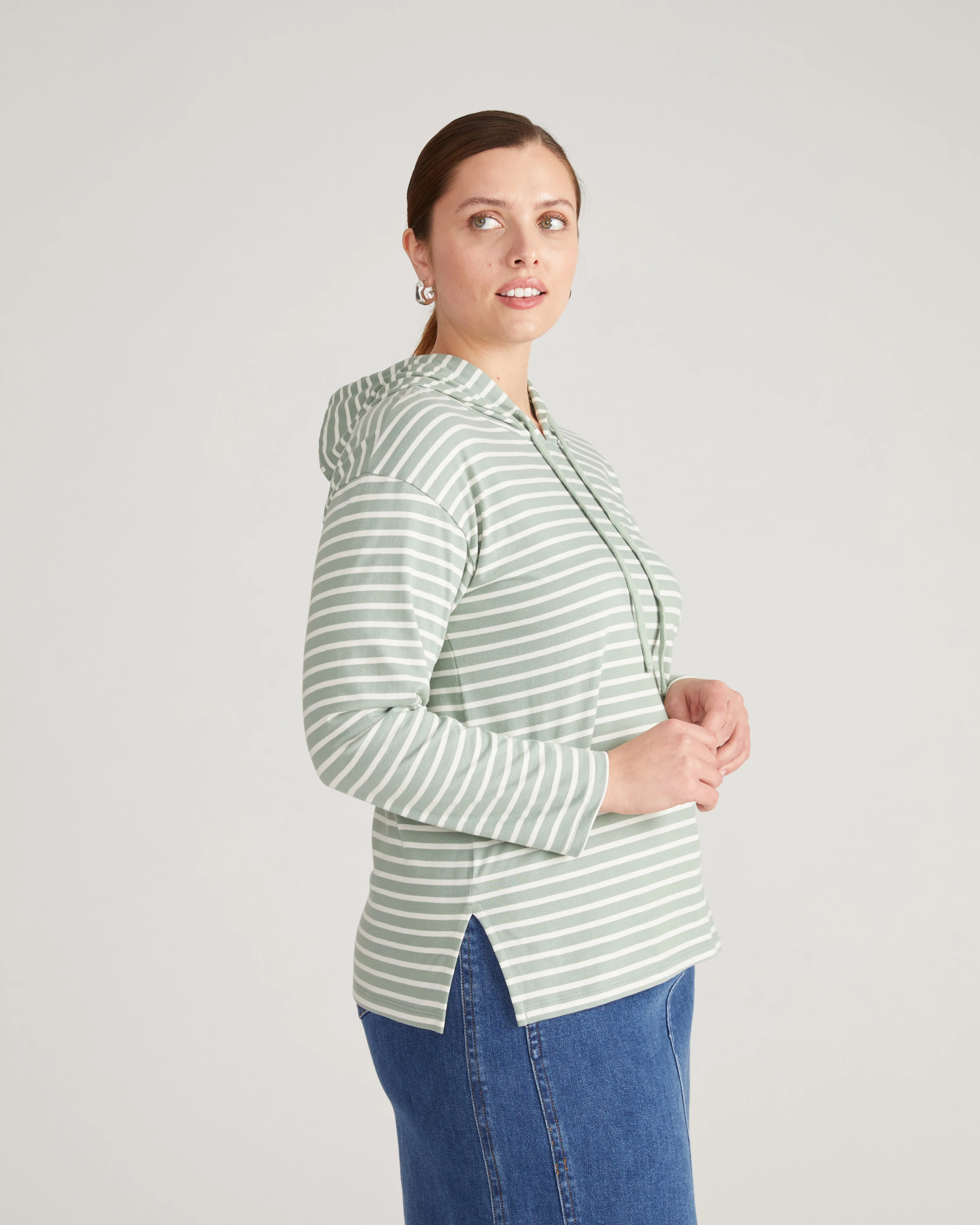 Baja Breton Stripe Hoodie - Sage/Ecru Stripe - Image 2