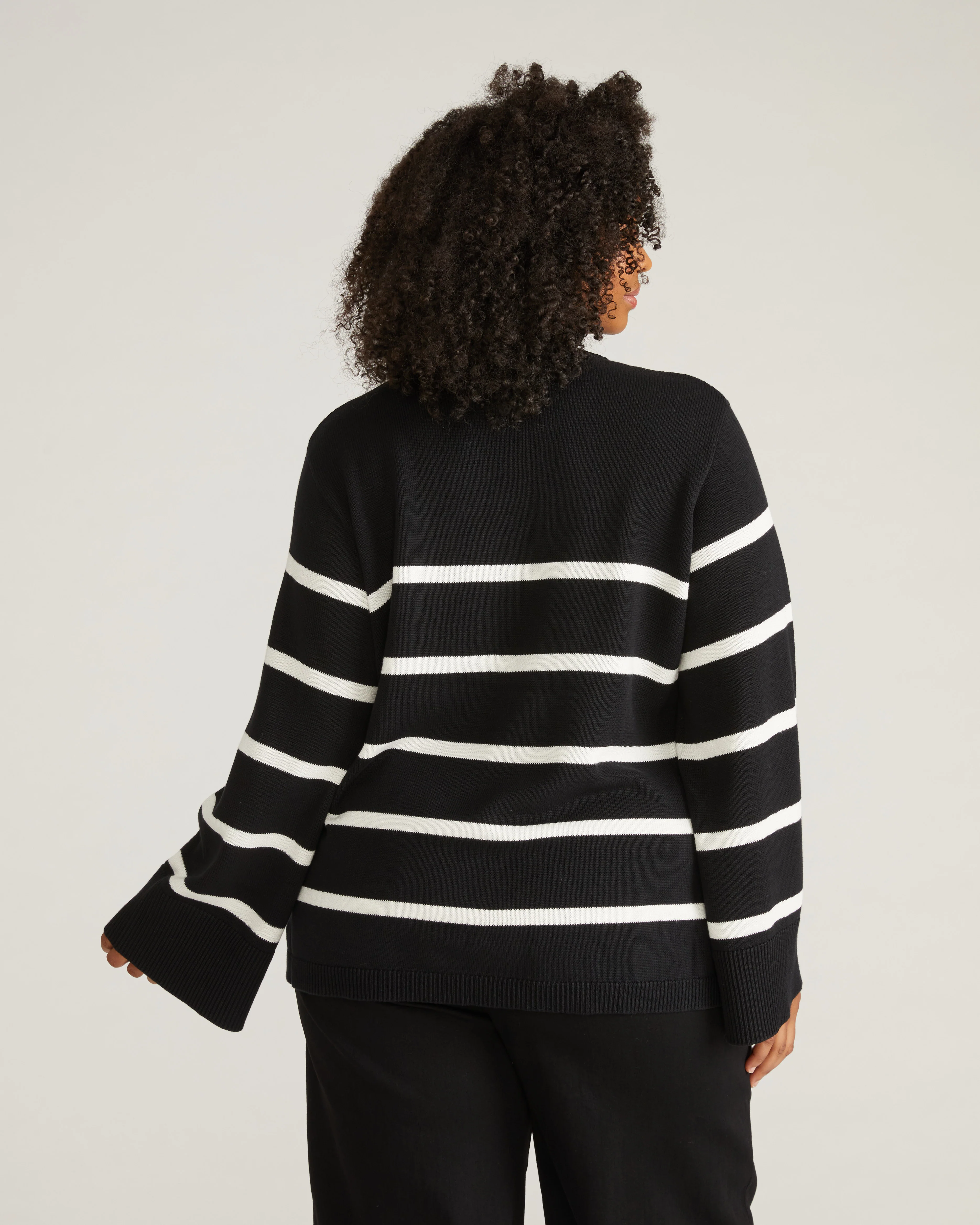 Bardot Wide Sleeve Cotton Sweater - Black/White - Image 3