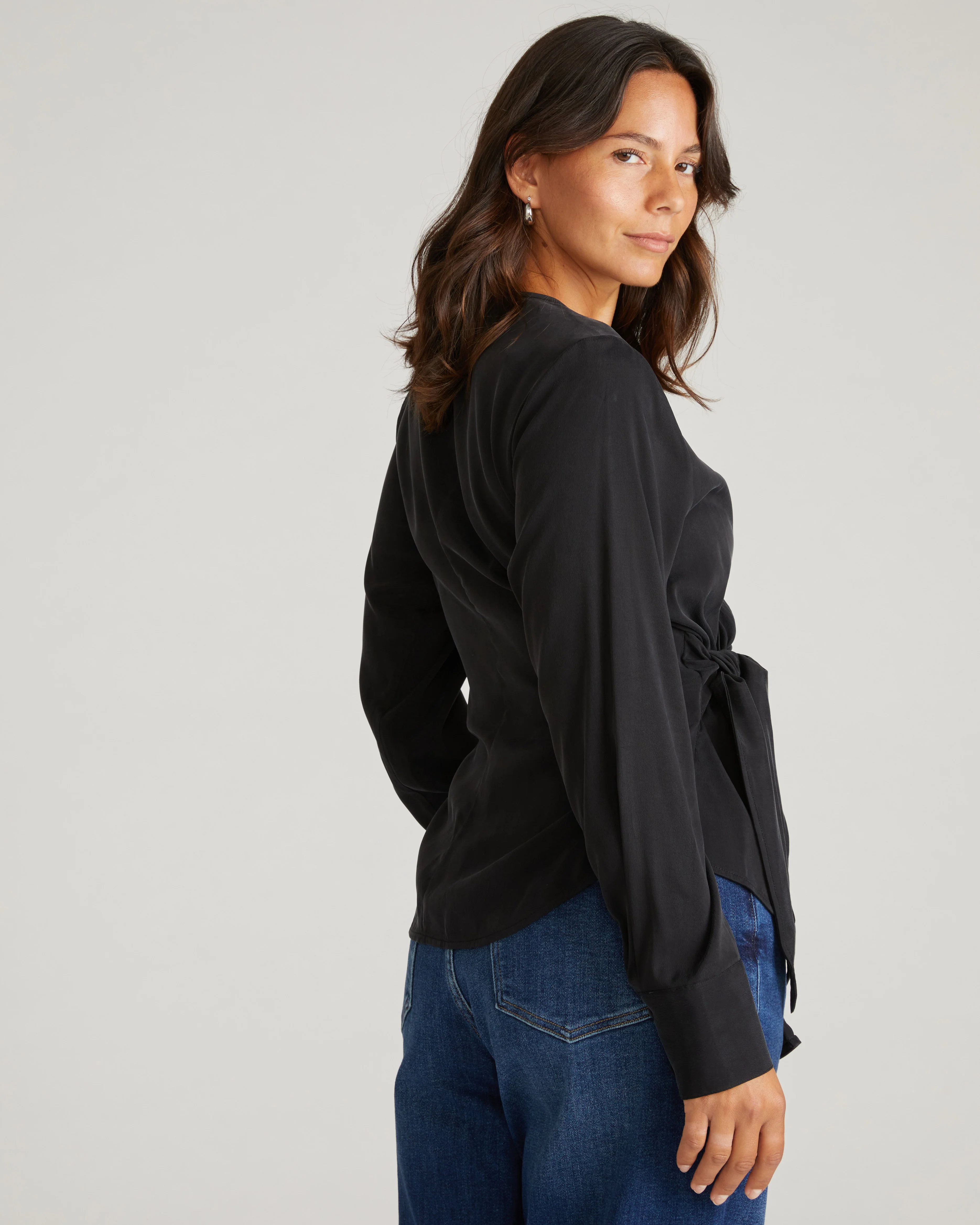 Beacon Stretch Cupro Wrap Shirt - Black - Image 3