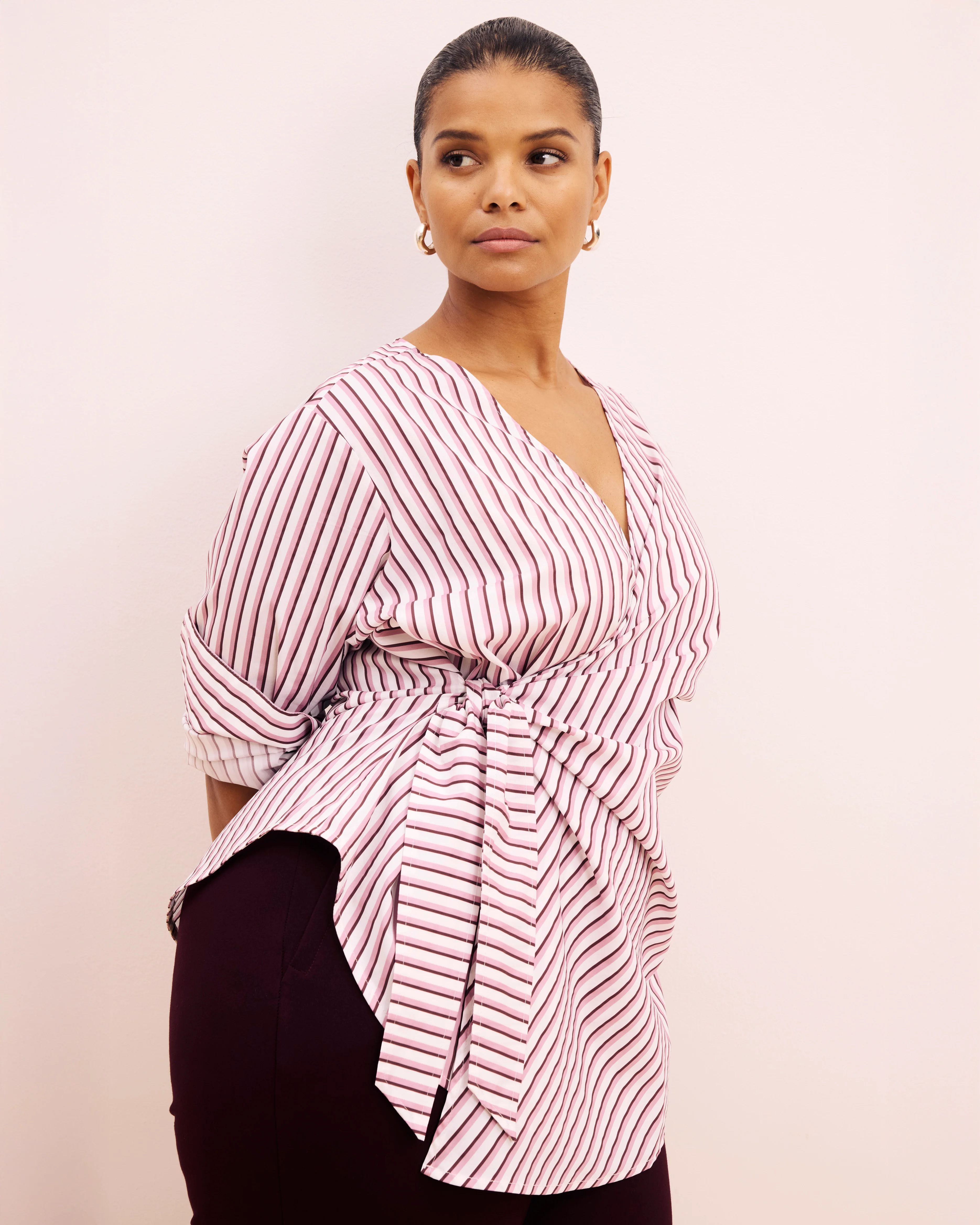 Beacon Stretch Poplin Wrap Shirt - Lilac Multi Stripe - Image 4